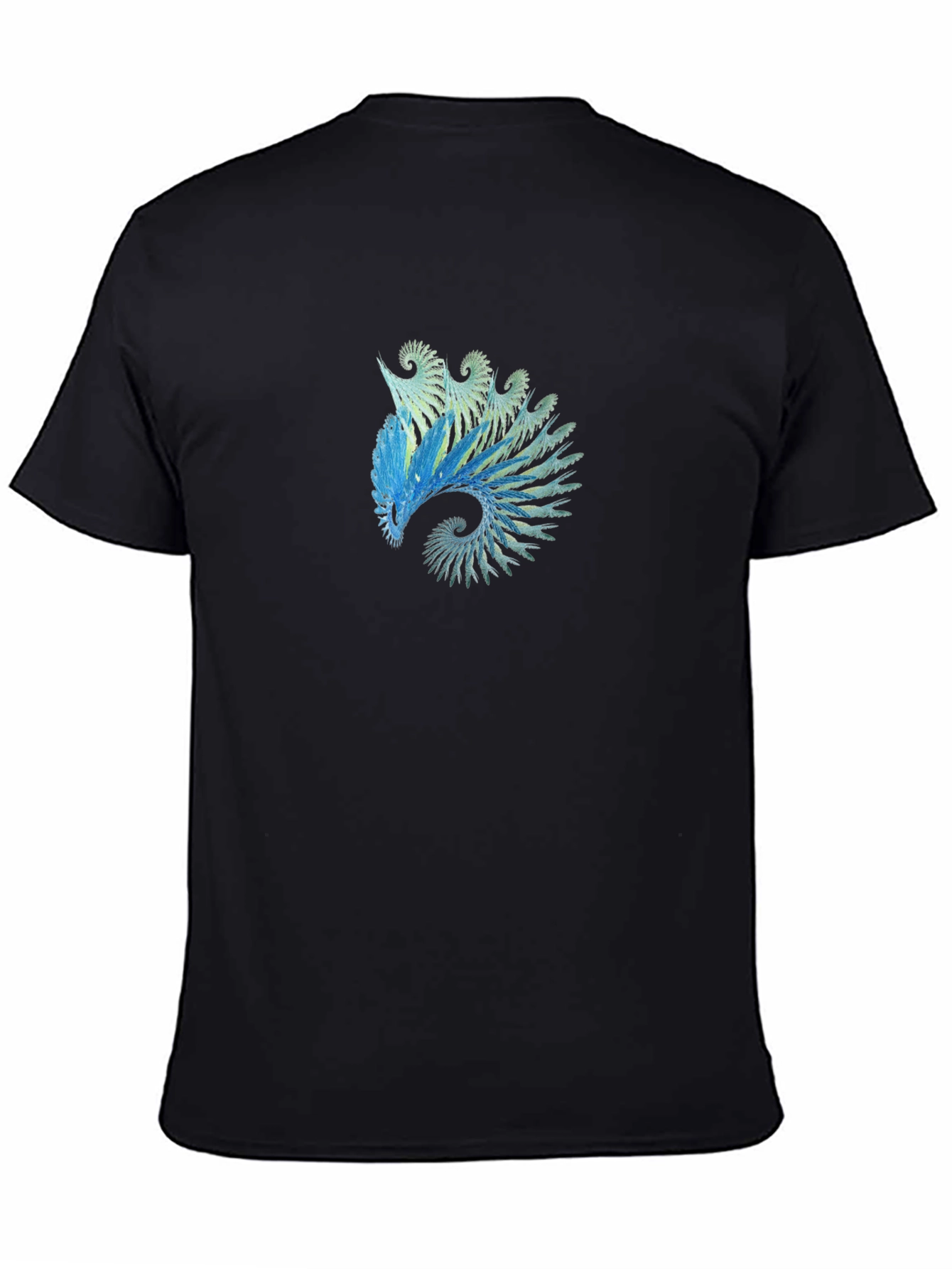 Abstract Blue Spiral Graphic Tee - Black Cotton