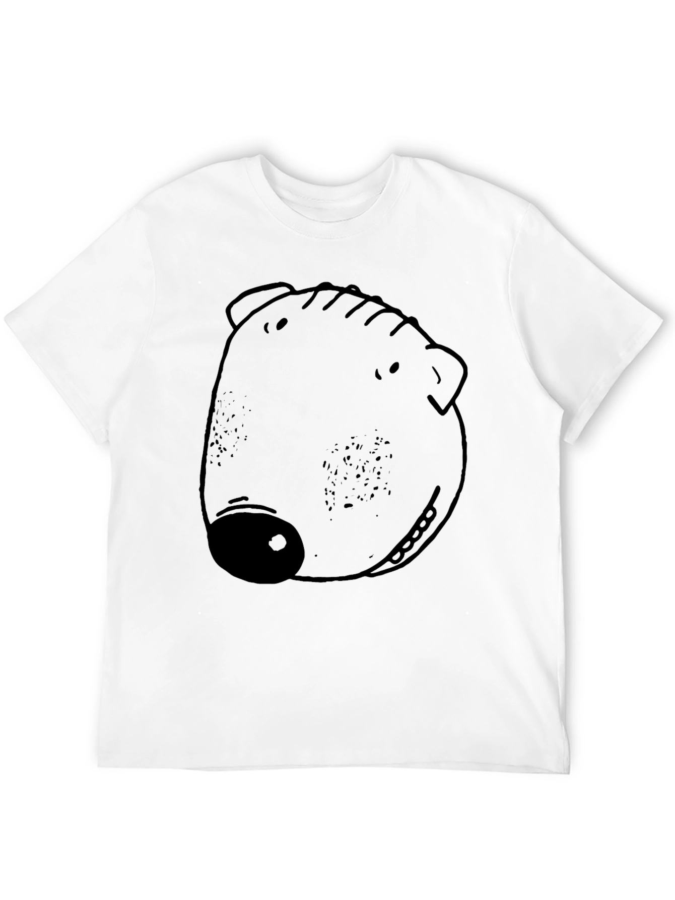 Cartoon Pig Face Graphic Tee - Black Crew Neck
