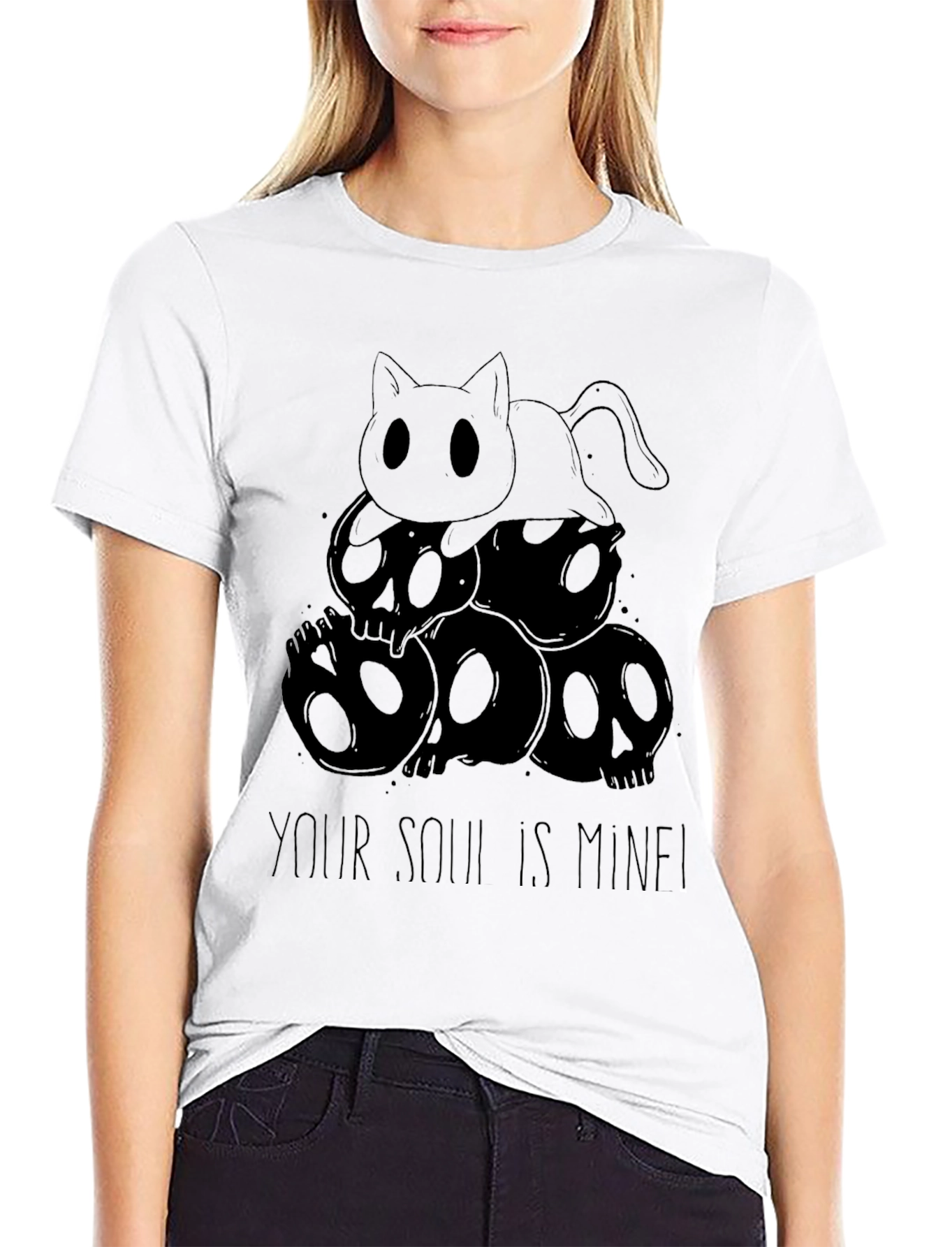 Skull Cat T-Shirt - Your Soul is Mine!