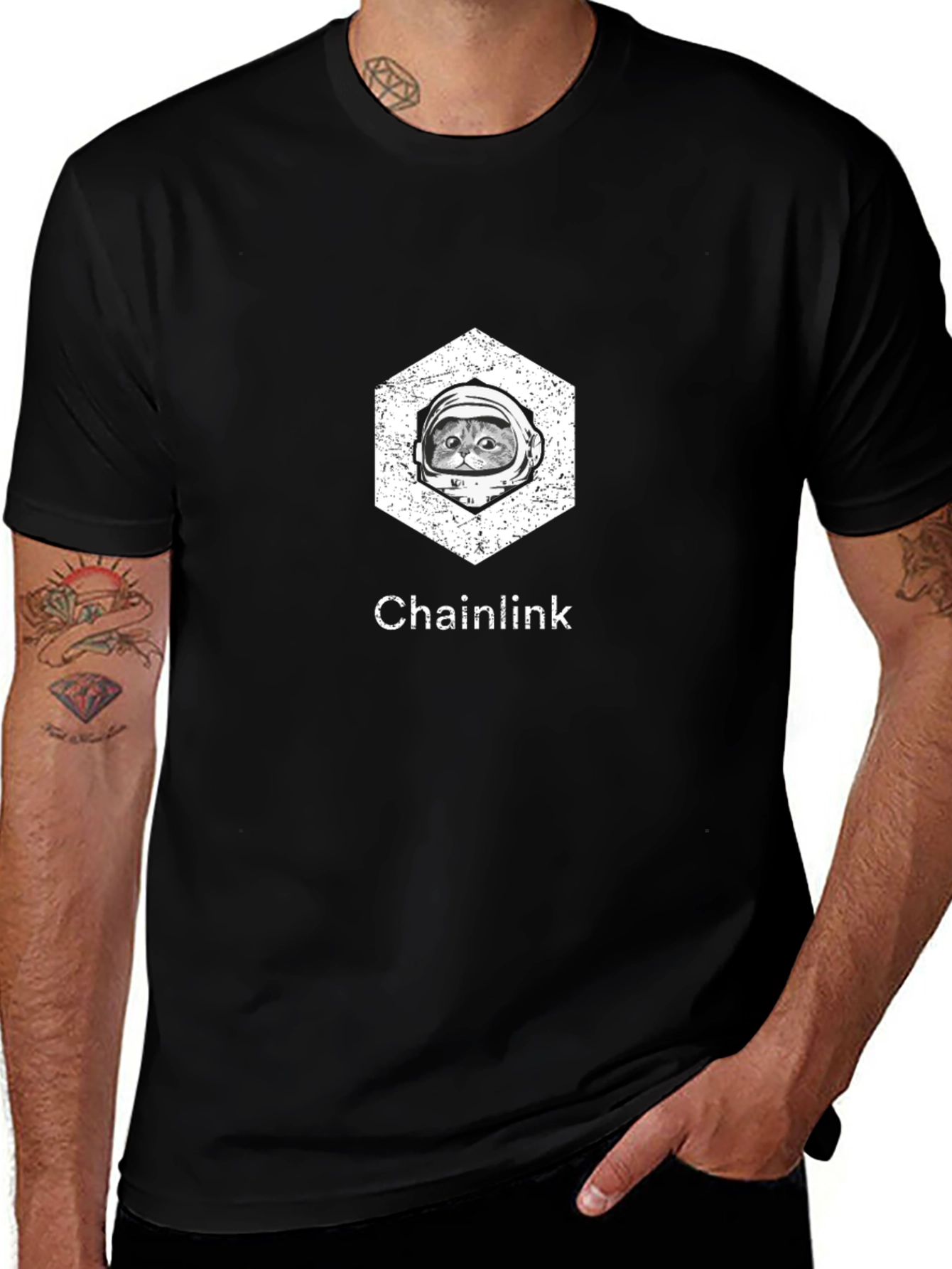 Chainlink Cat Astronaut Graphic T-Shirt