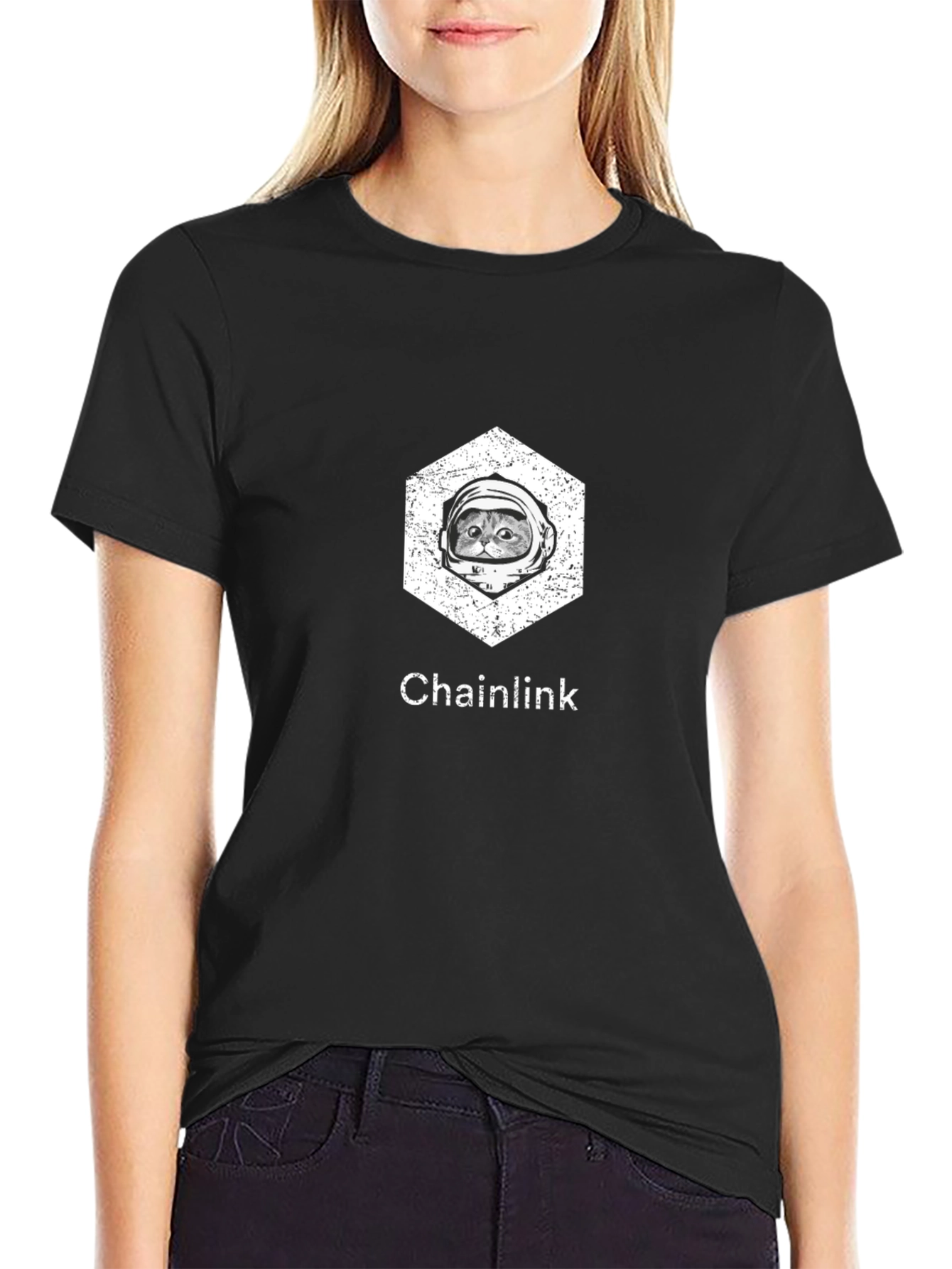 Chainlink Cat Astronaut Graphic T-Shirt