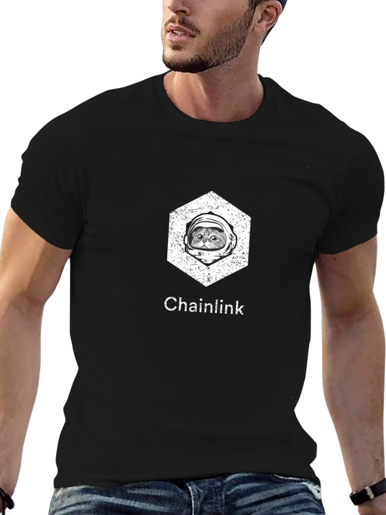 Chainlink Cat Astronaut Graphic T-Shirt
