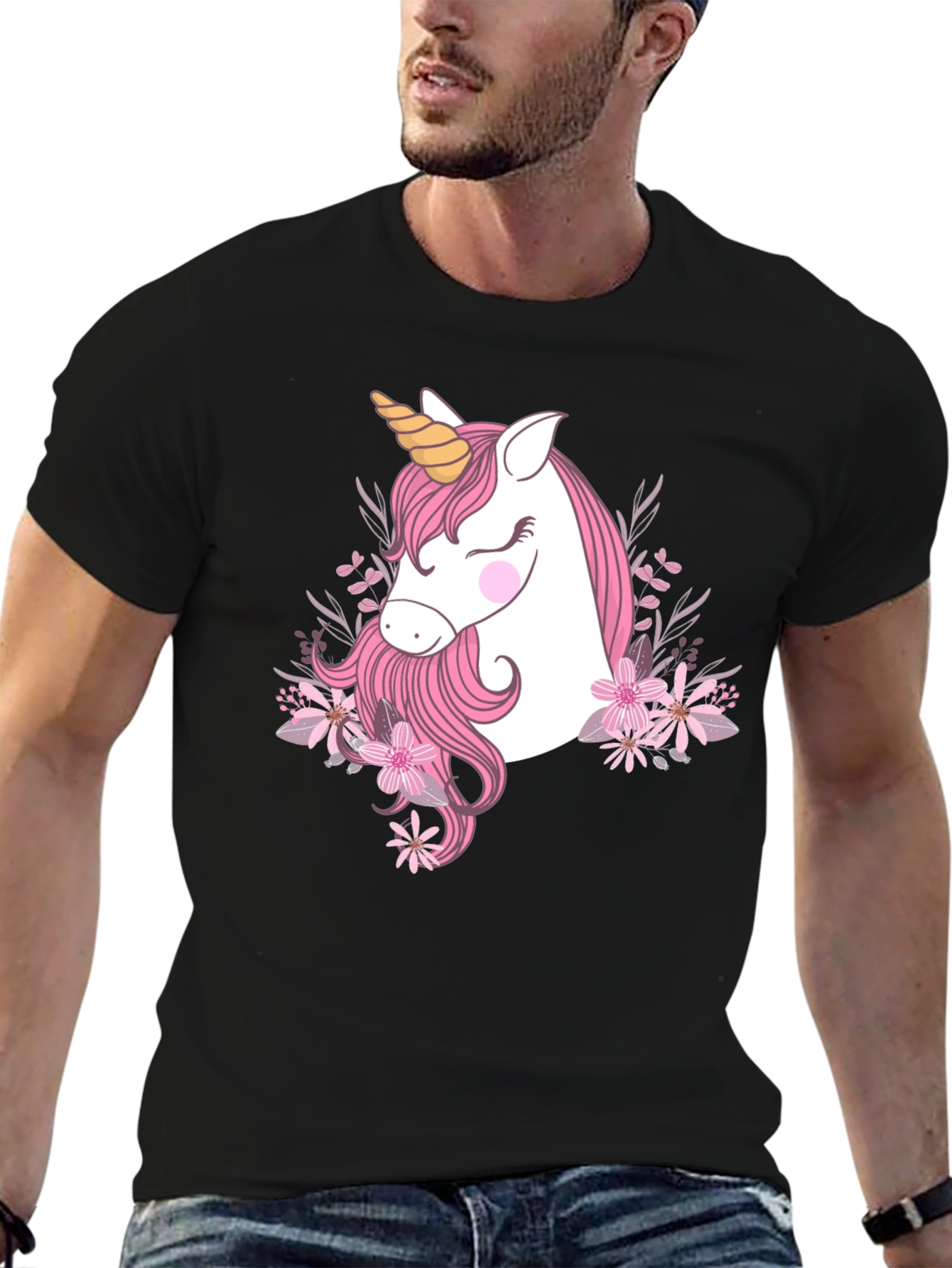 Unicorn Floral Graphic Print T-Shirt