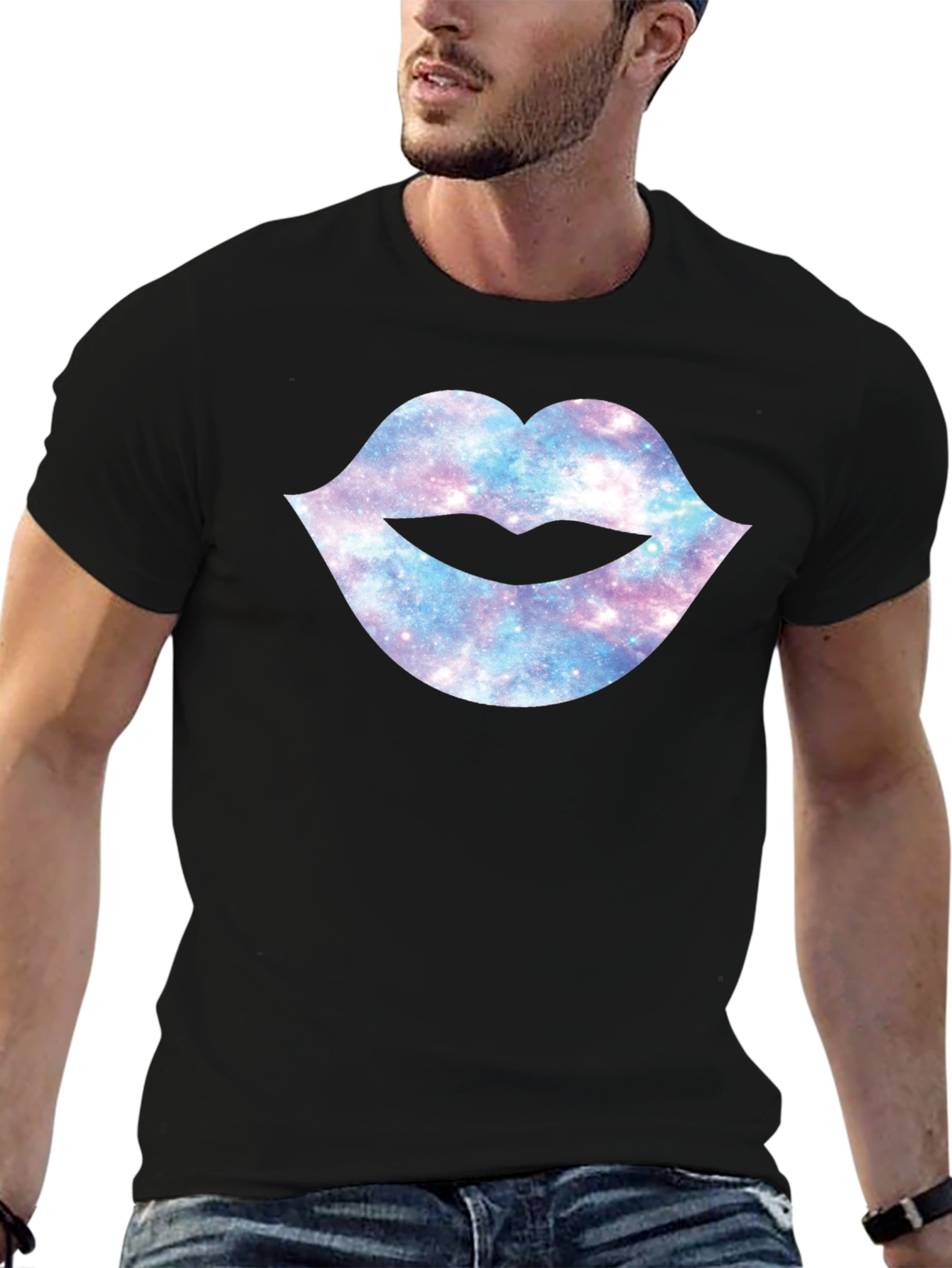 Galaxy Lips Graphic Black T-Shirt