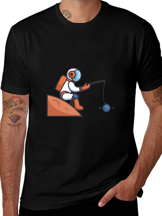 Astronaut Fishing Graphic T-Shirt