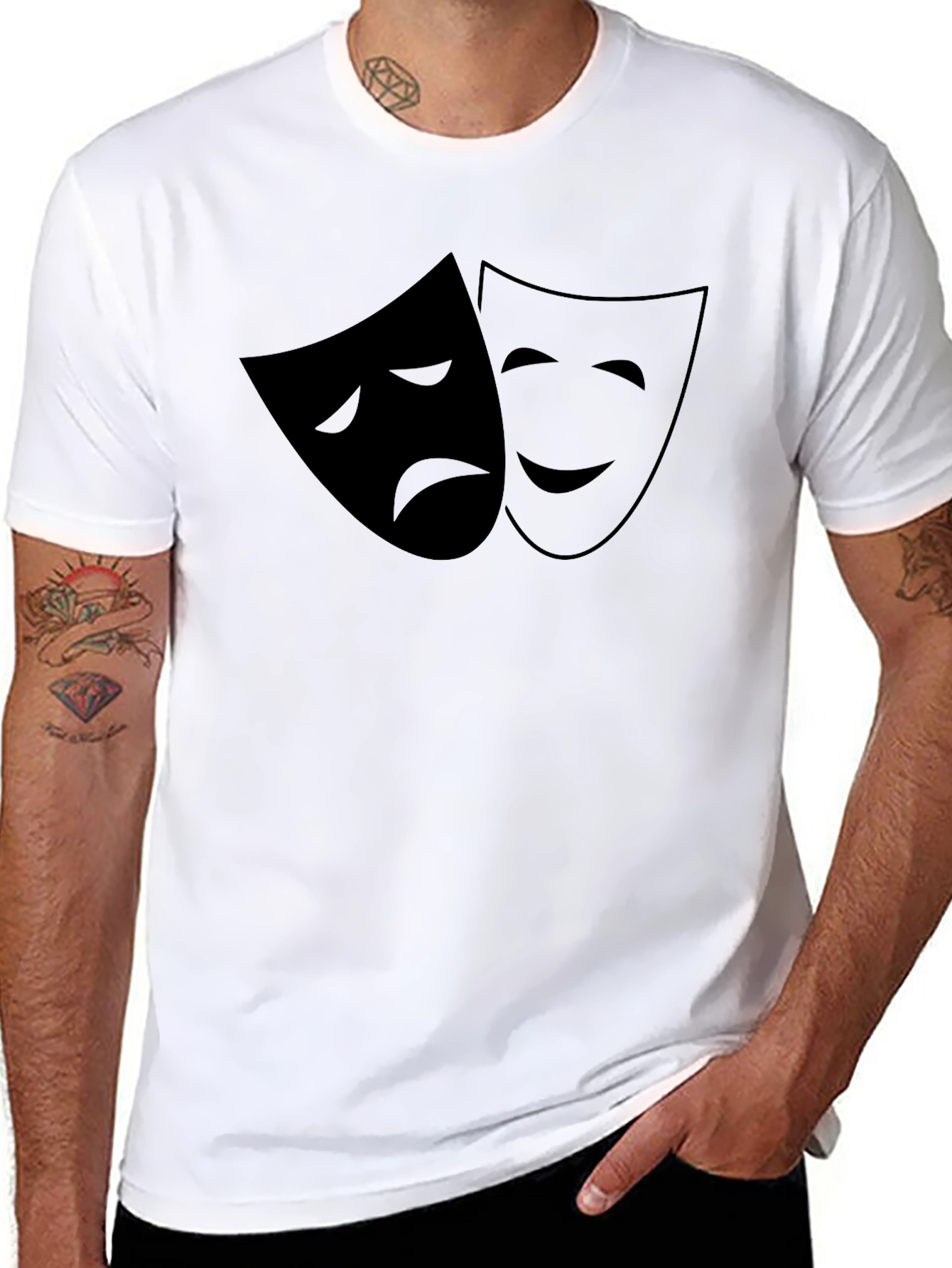 Comedy Tragedy Mask Graphic Tee - Classic Black T-Shirt