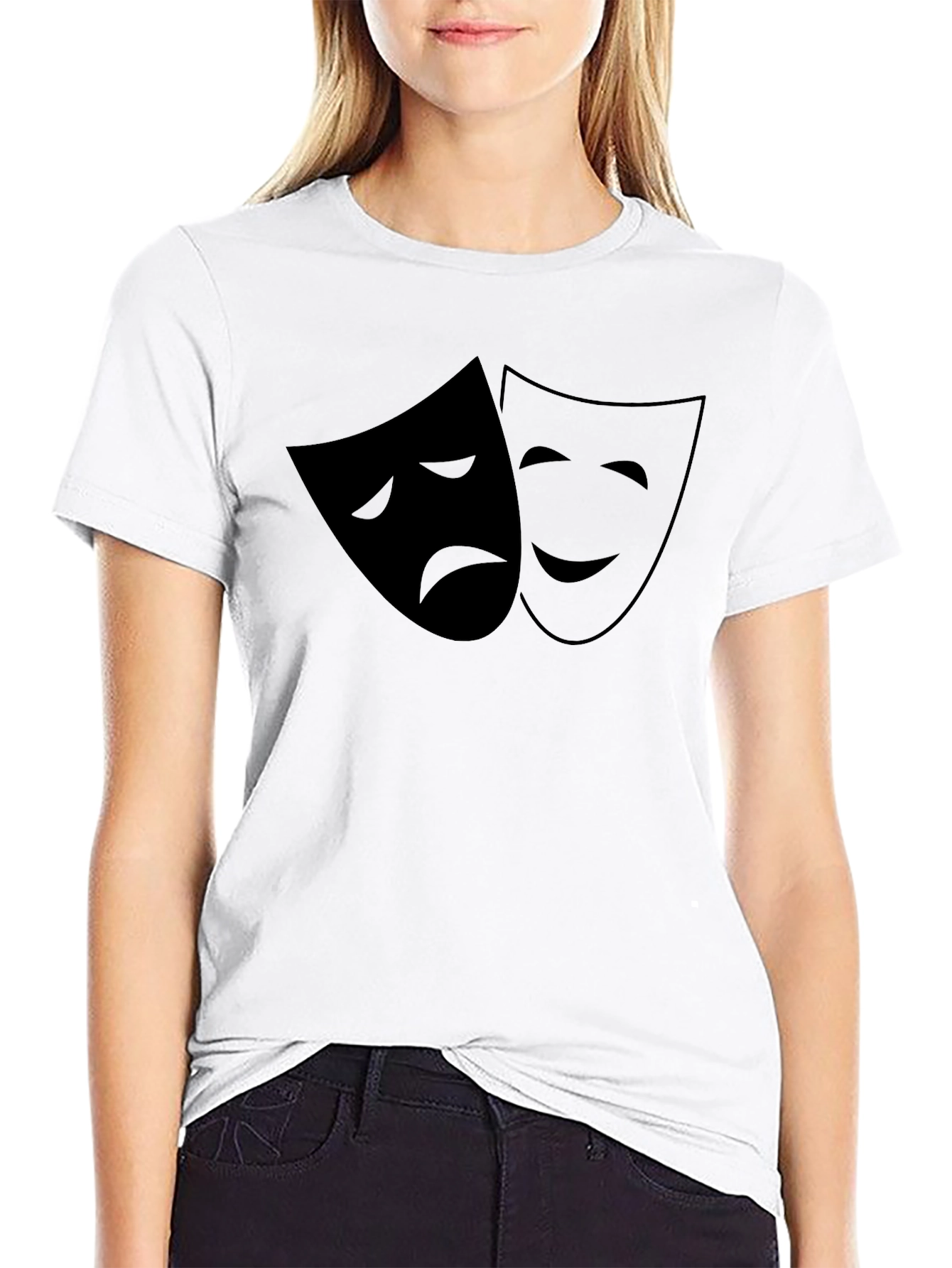 Comedy Tragedy Mask Graphic Tee - Classic Black T-Shirt