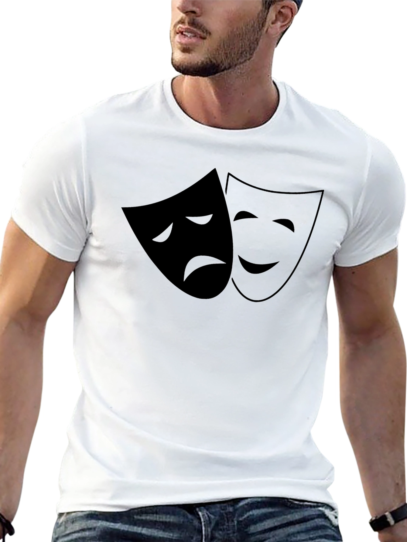 Comedy Tragedy Mask Graphic Tee - Classic Black T-Shirt