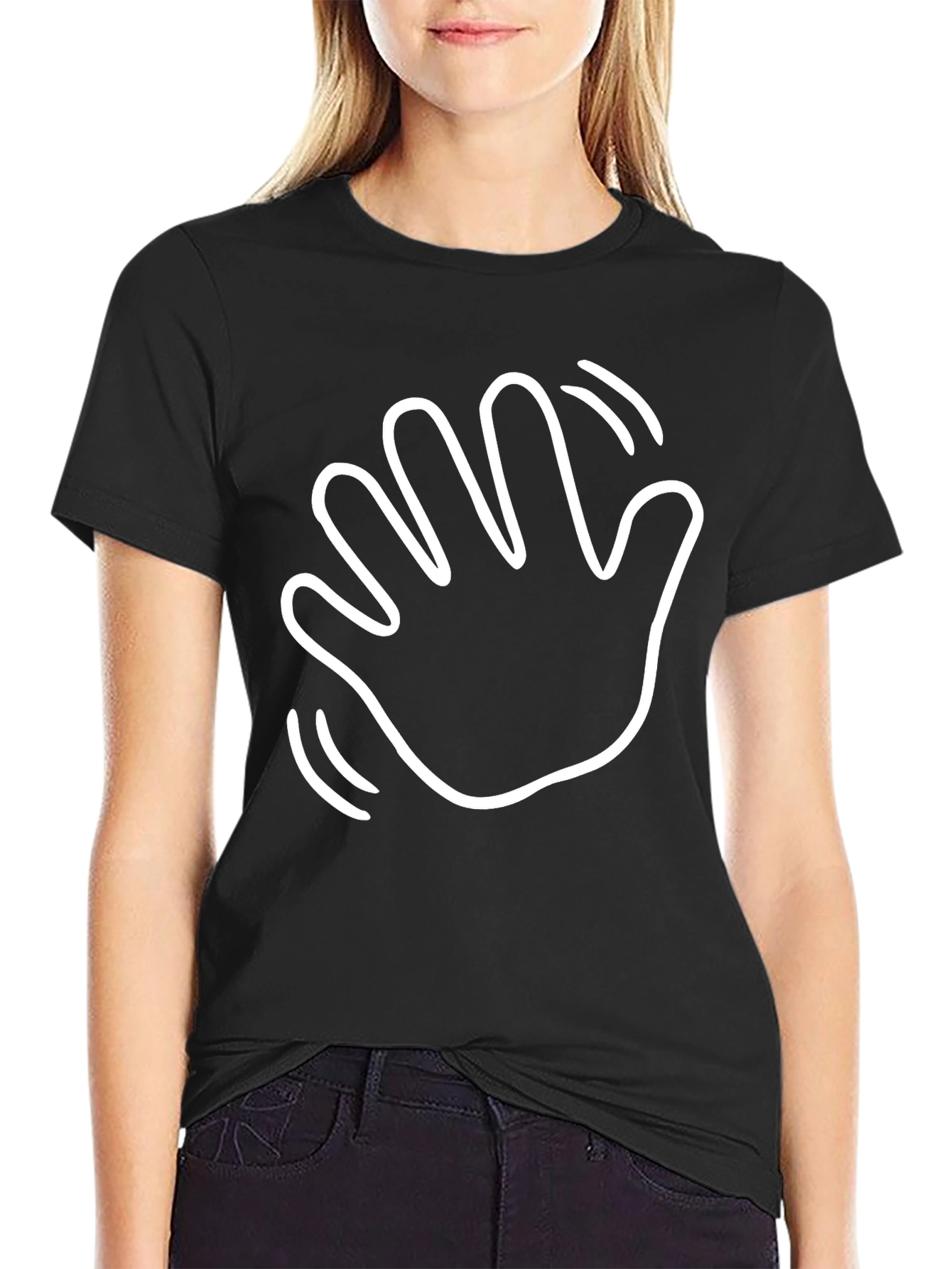 Waving Hand Graphic Tee - Casual Black T-Shirt
