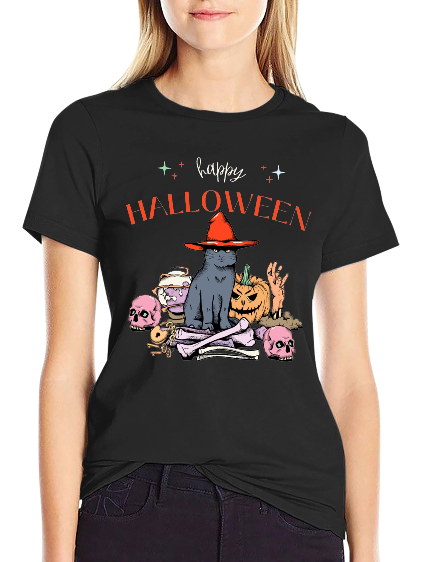 Happy Halloween Cat Graphic Tee