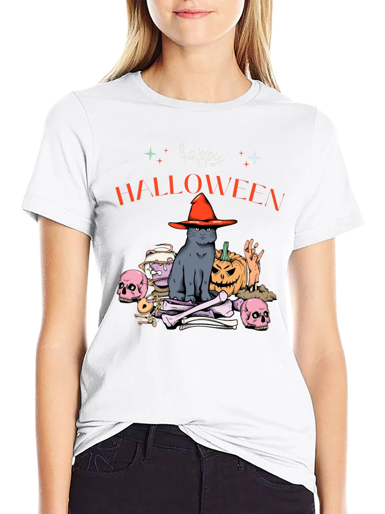 Happy Halloween Cat Graphic Tee