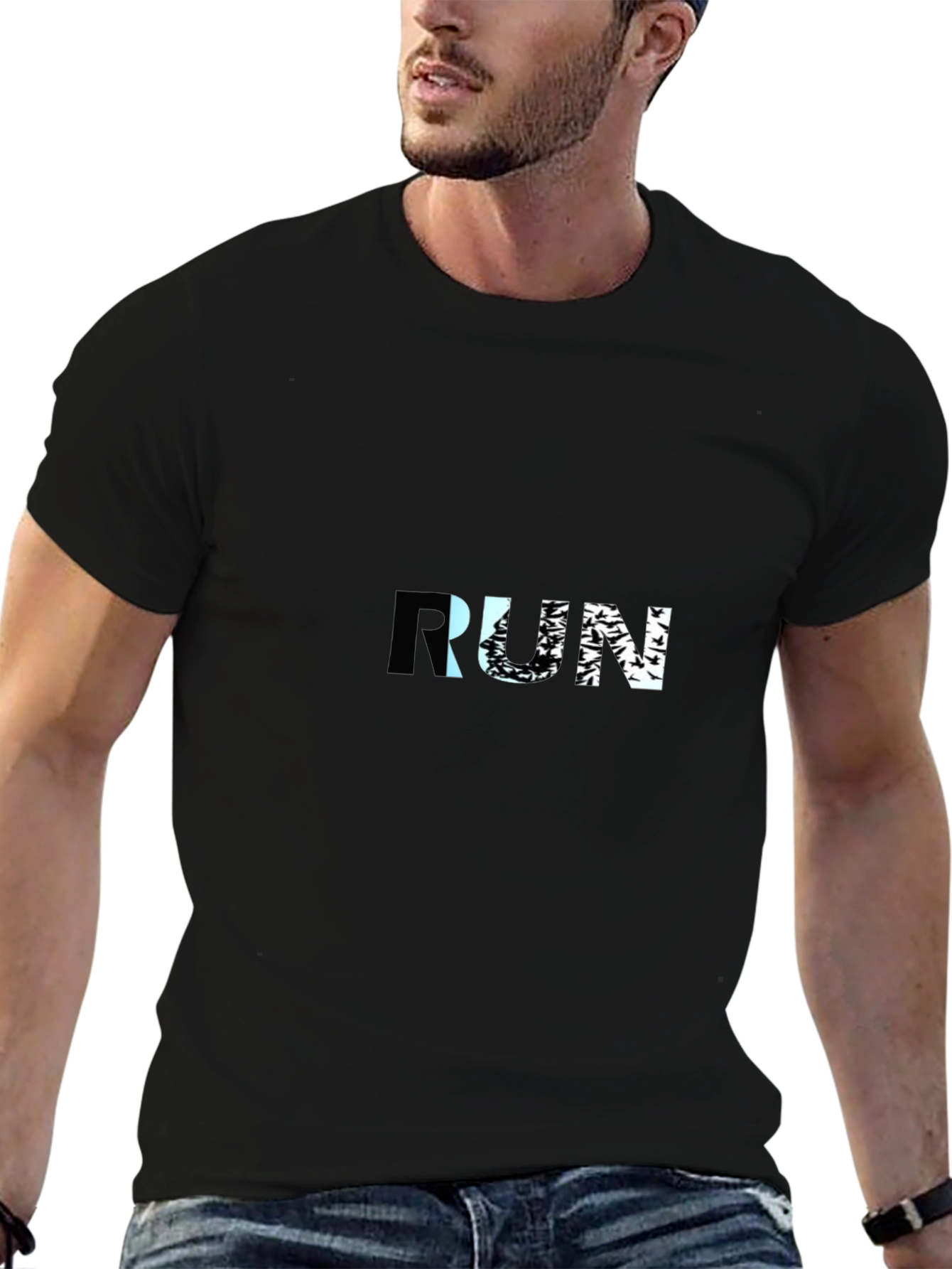 Black RUN Graphic Tee - Mens Short Sleeve