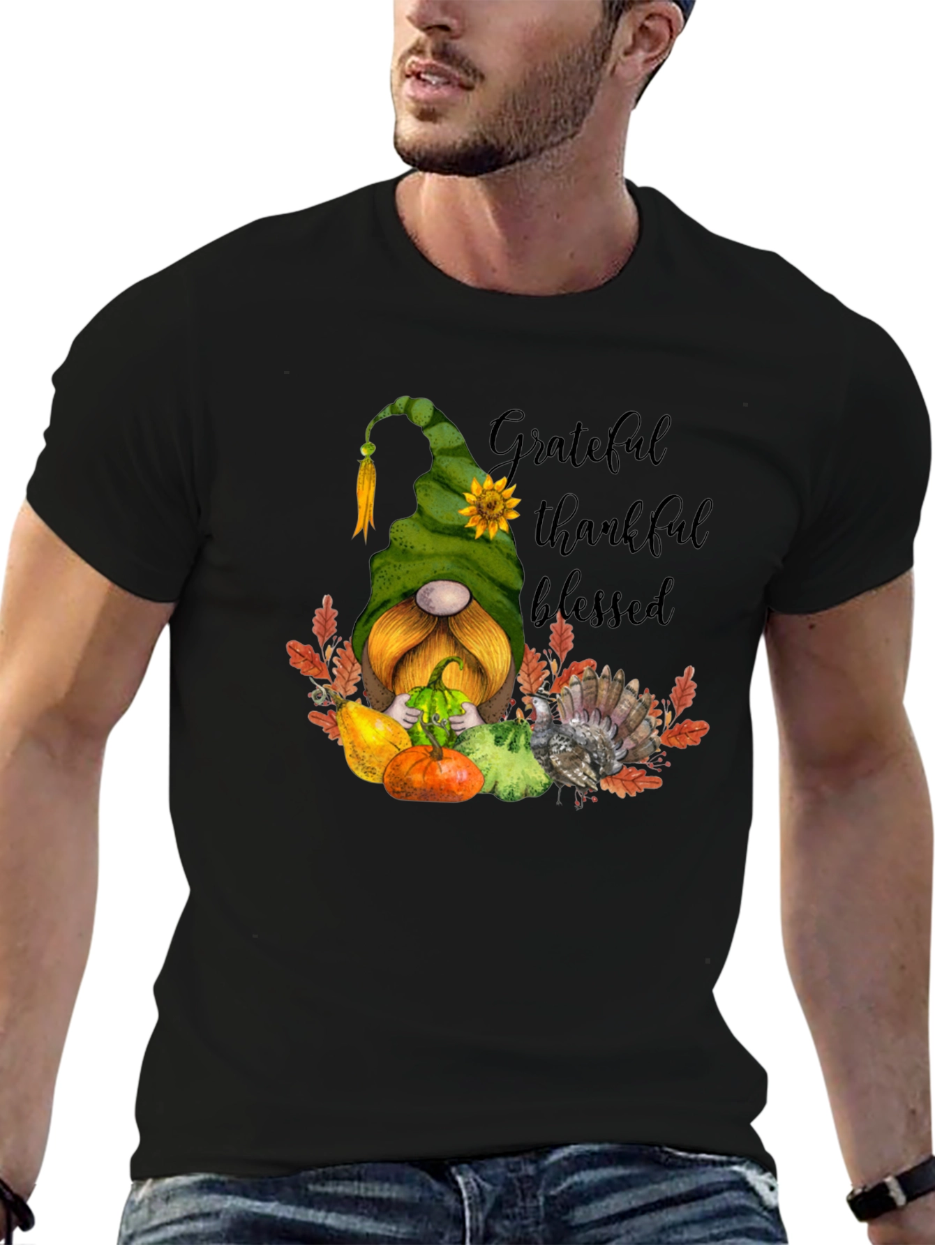 Grateful Thankful Blessed Thanksgiving Gnome T-Shirt