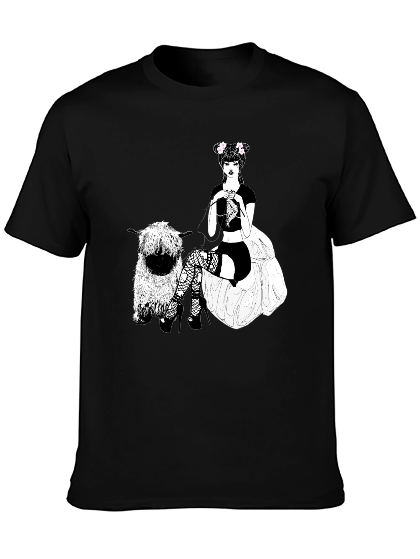 Gothic Girl Knitting Sheep T-Shirt