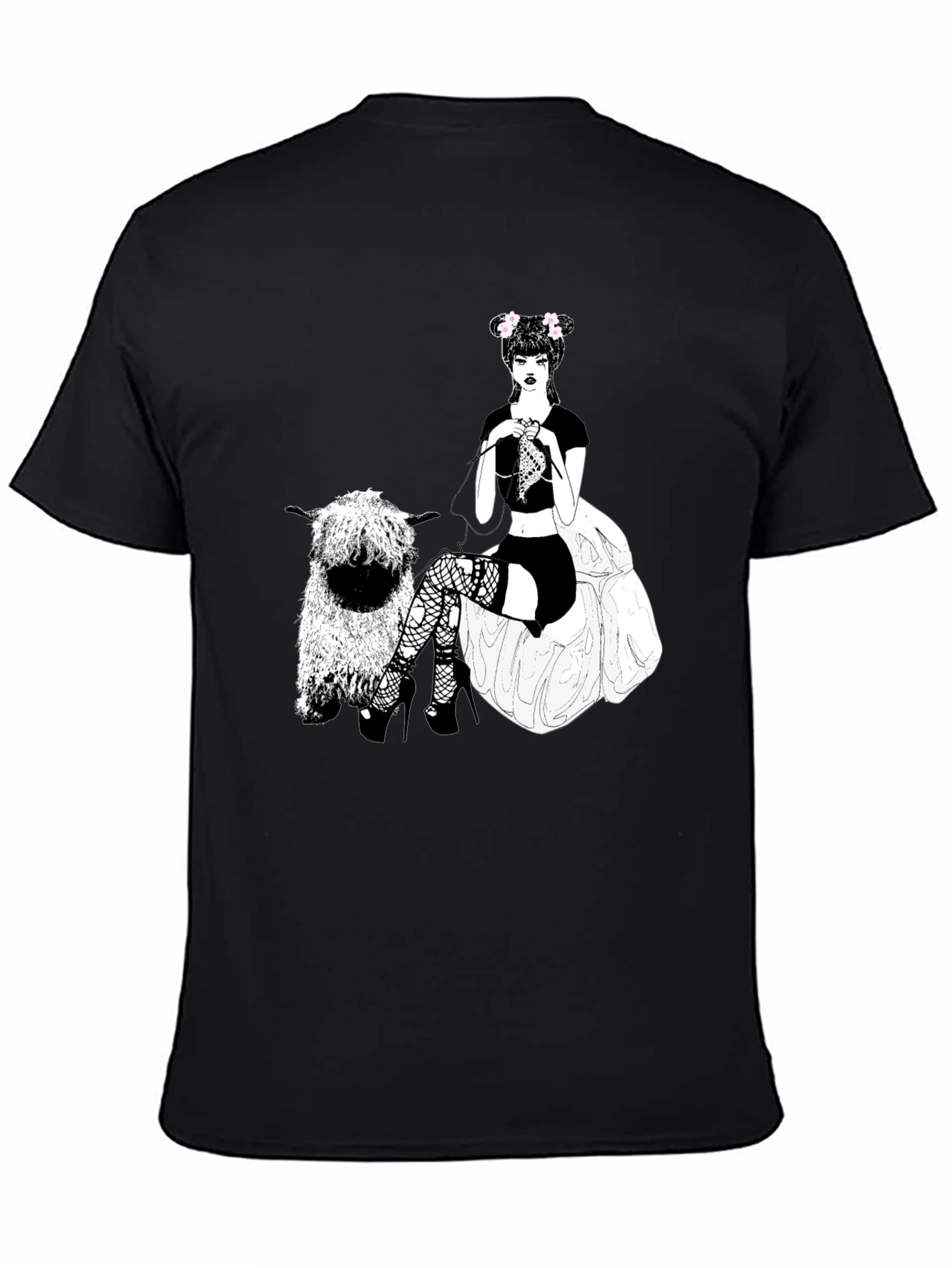 Gothic Girl Knitting Sheep T-Shirt