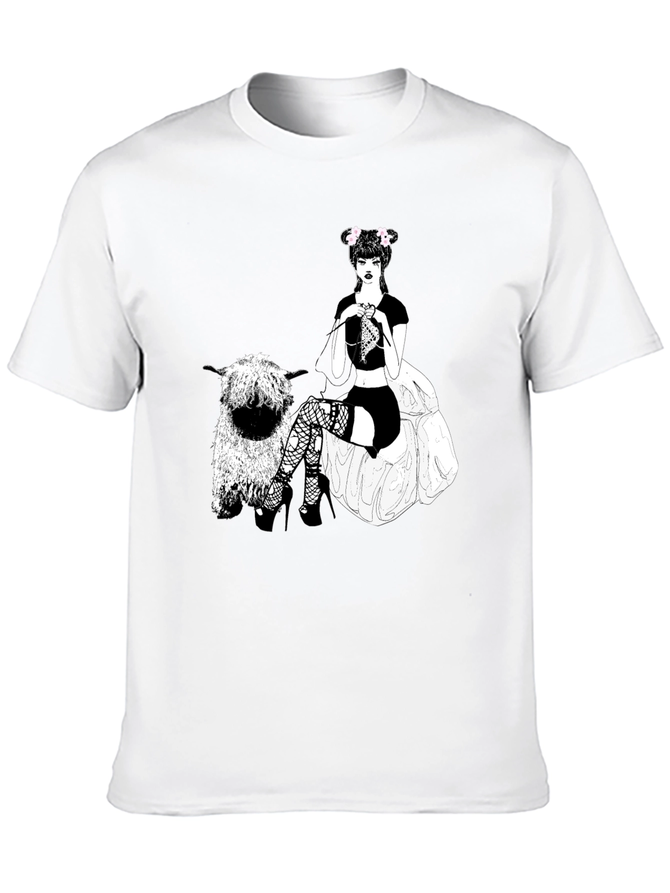 Gothic Girl Knitting Sheep T-Shirt