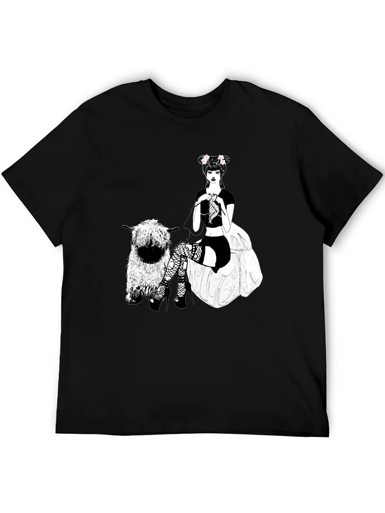 Gothic Girl Knitting Sheep T-Shirt