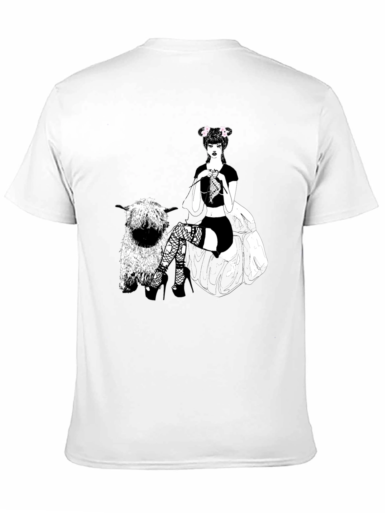 Gothic Girl Knitting Sheep T-Shirt
