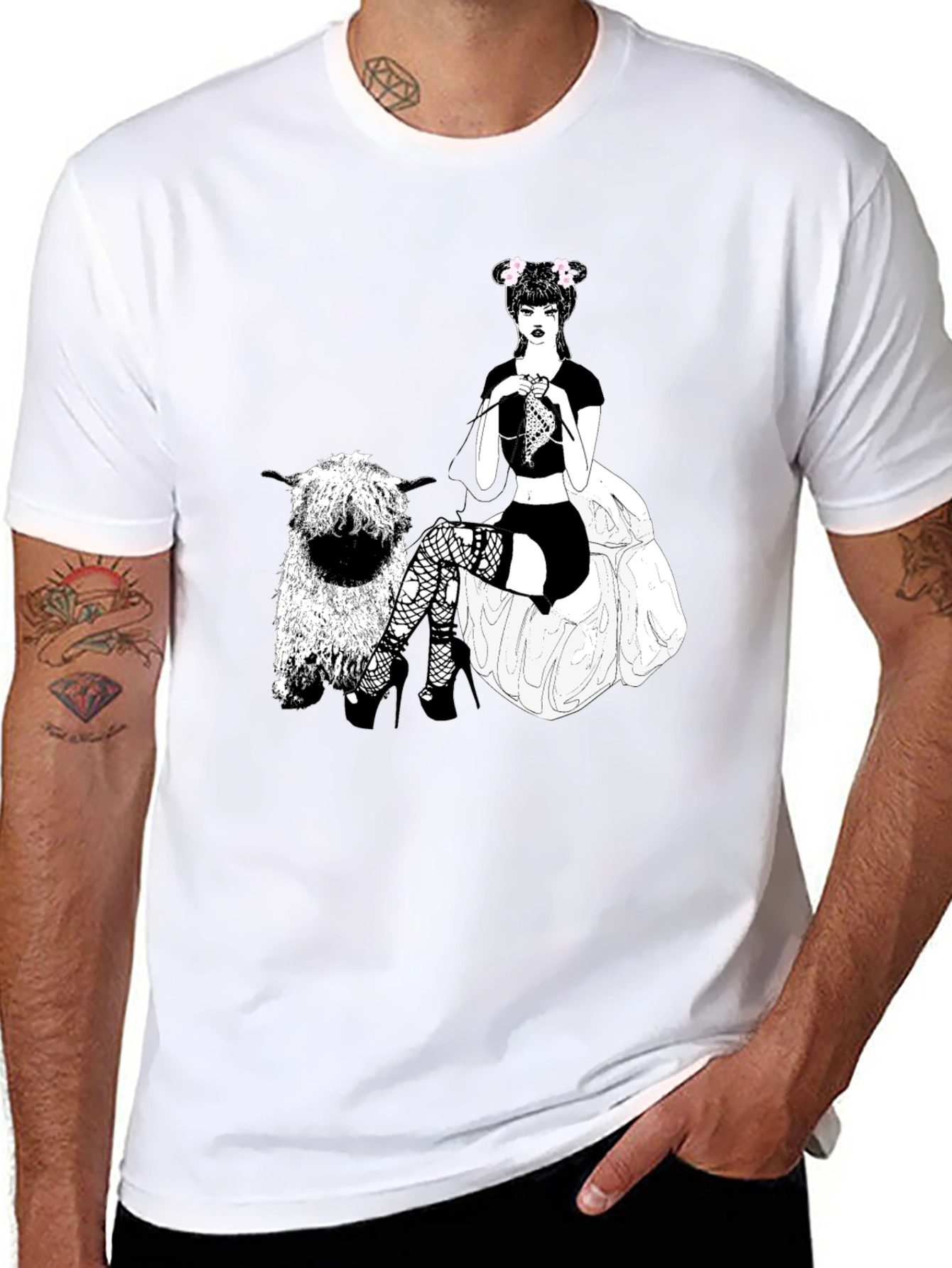Gothic Girl Knitting Sheep T-Shirt