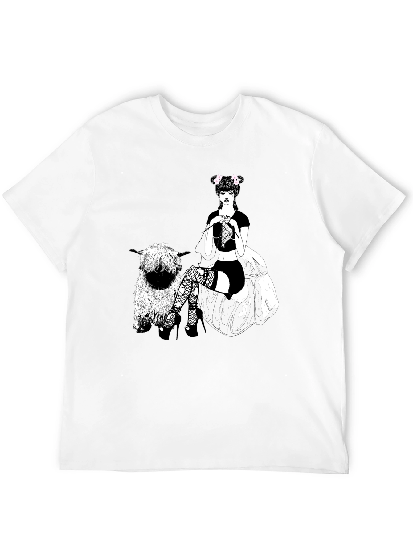 Gothic Girl Knitting Sheep T-Shirt