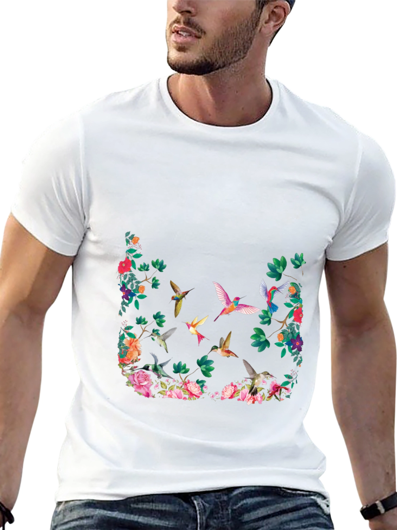 Floral Hummingbird Graphic T-Shirt