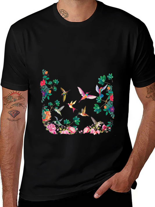 Floral Hummingbird Graphic T-Shirt