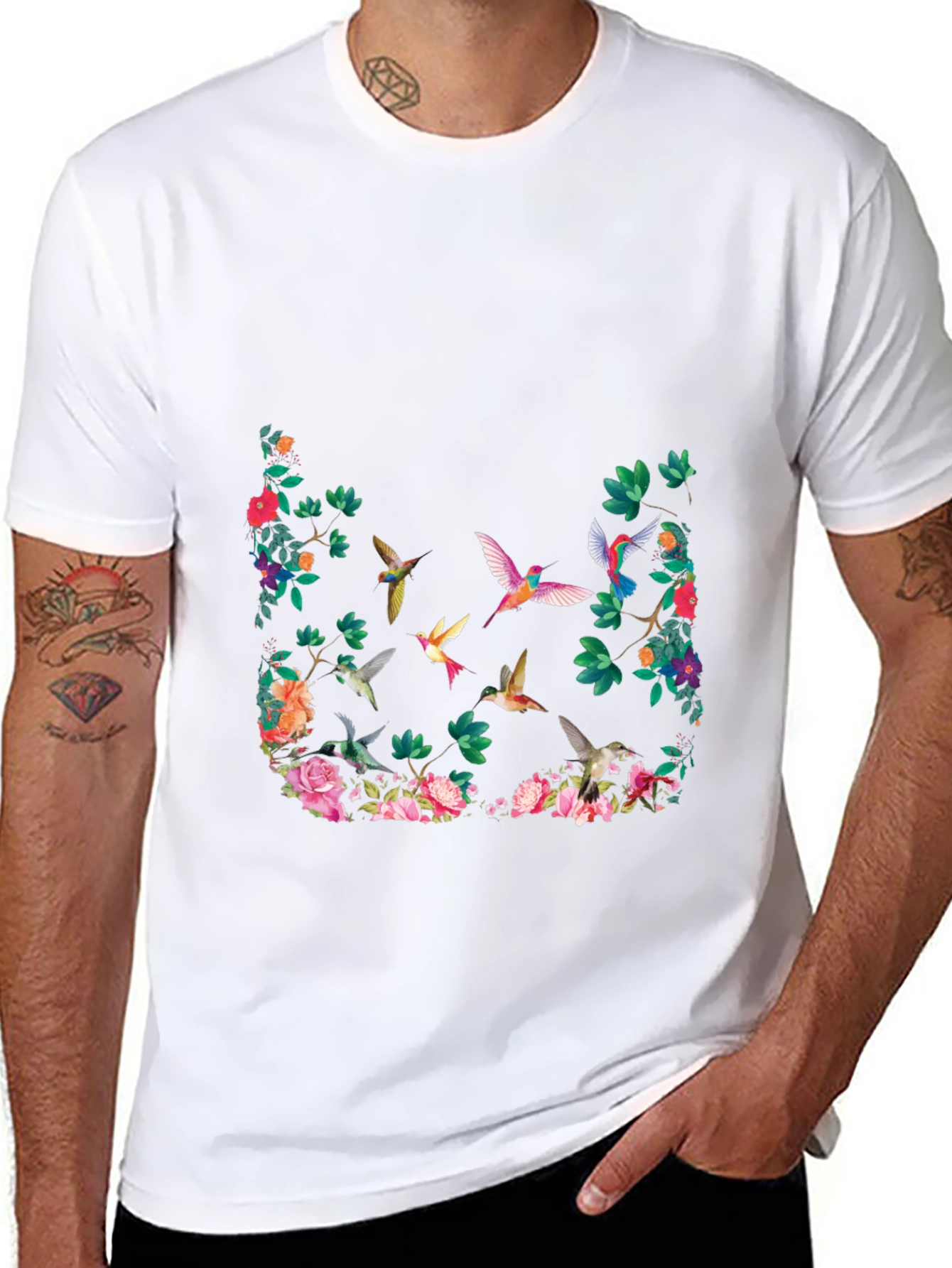 Floral Hummingbird Graphic T-Shirt