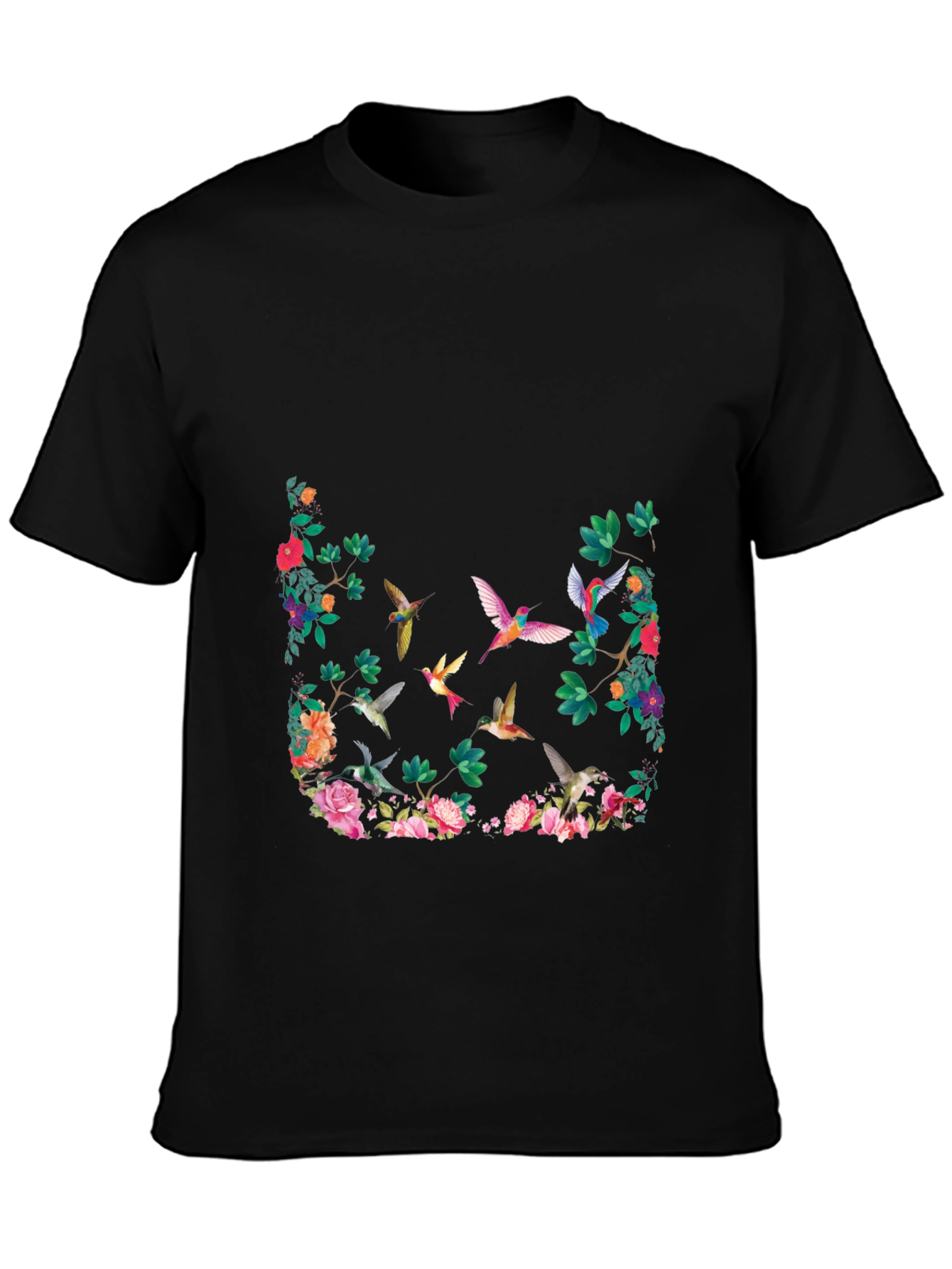 Floral Hummingbird Graphic T-Shirt