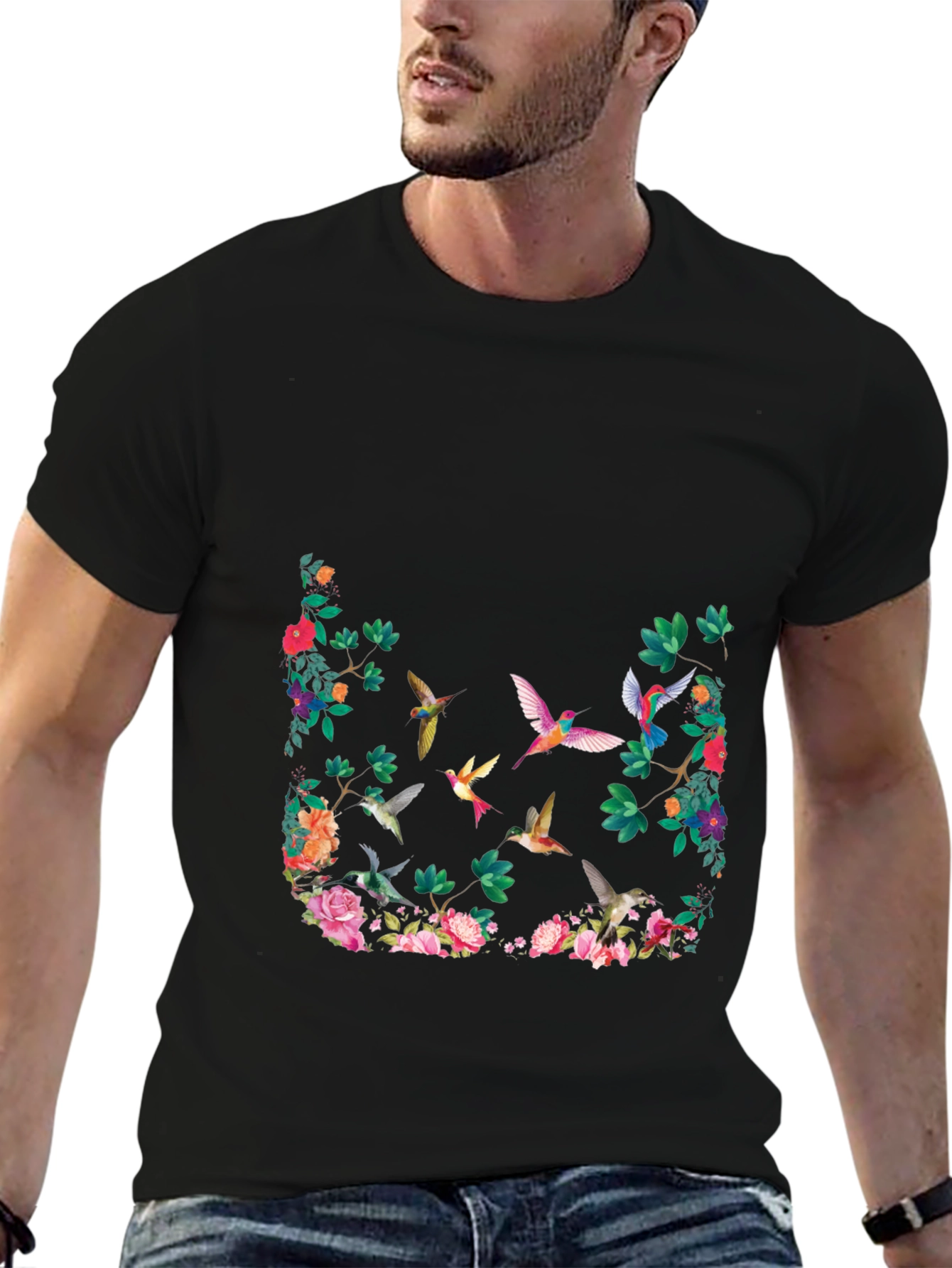 Floral Hummingbird Graphic T-Shirt