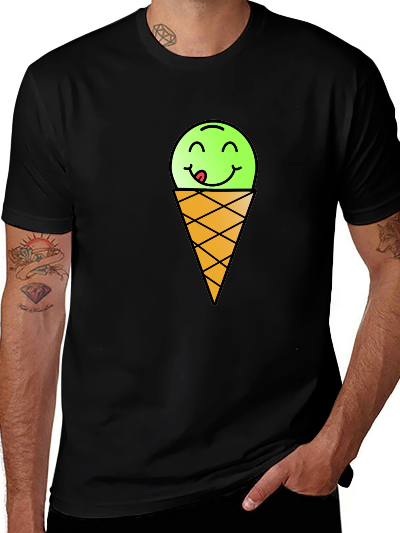 Ice Cream Emoji Black T-Shirt