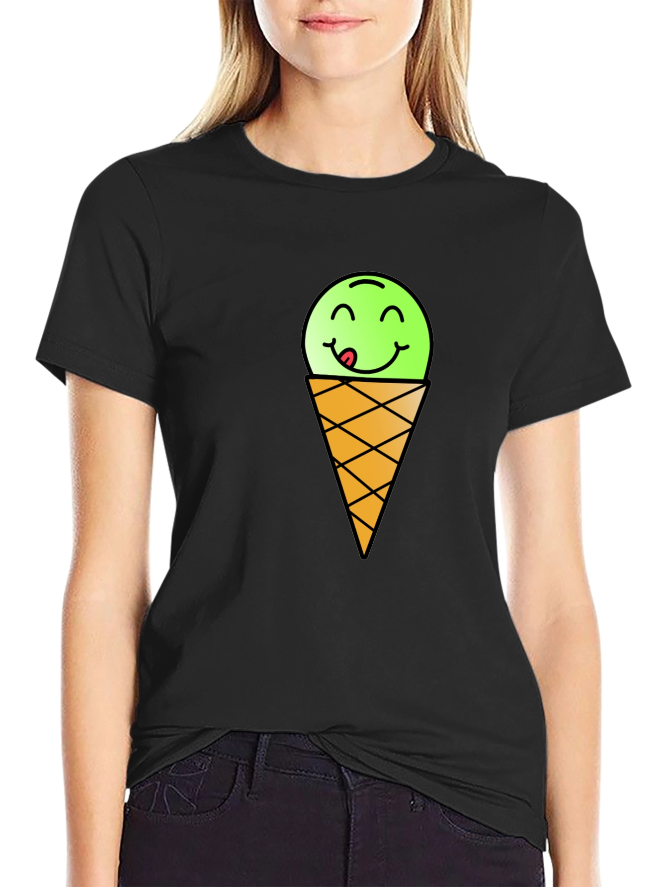 Ice Cream Emoji Black T-Shirt