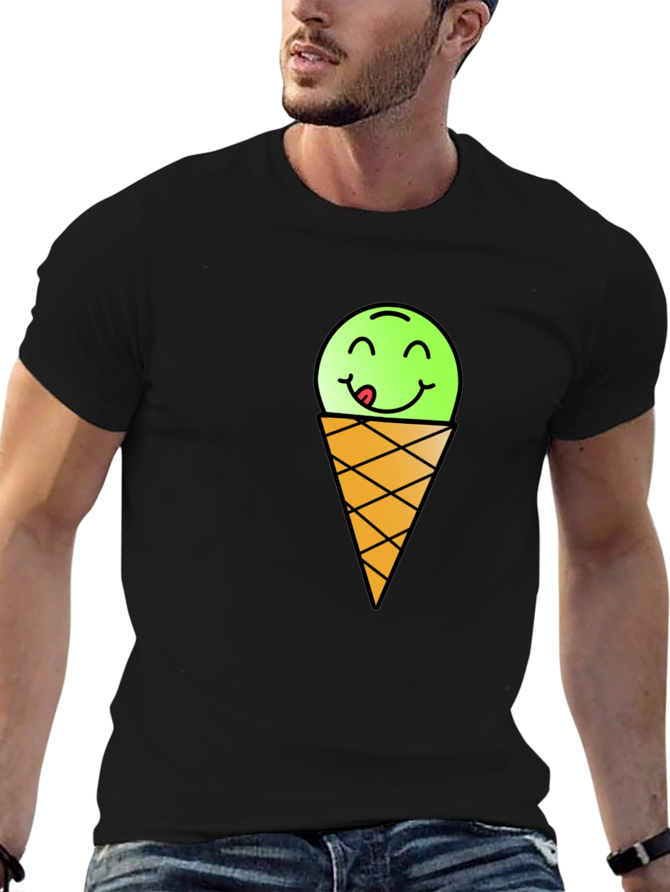 Ice Cream Emoji Black T-Shirt