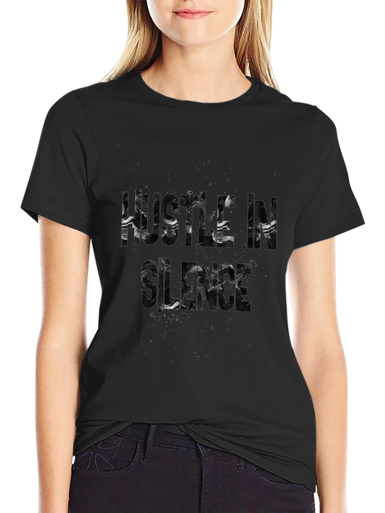 Hustle In Silence Black Graphic Tee