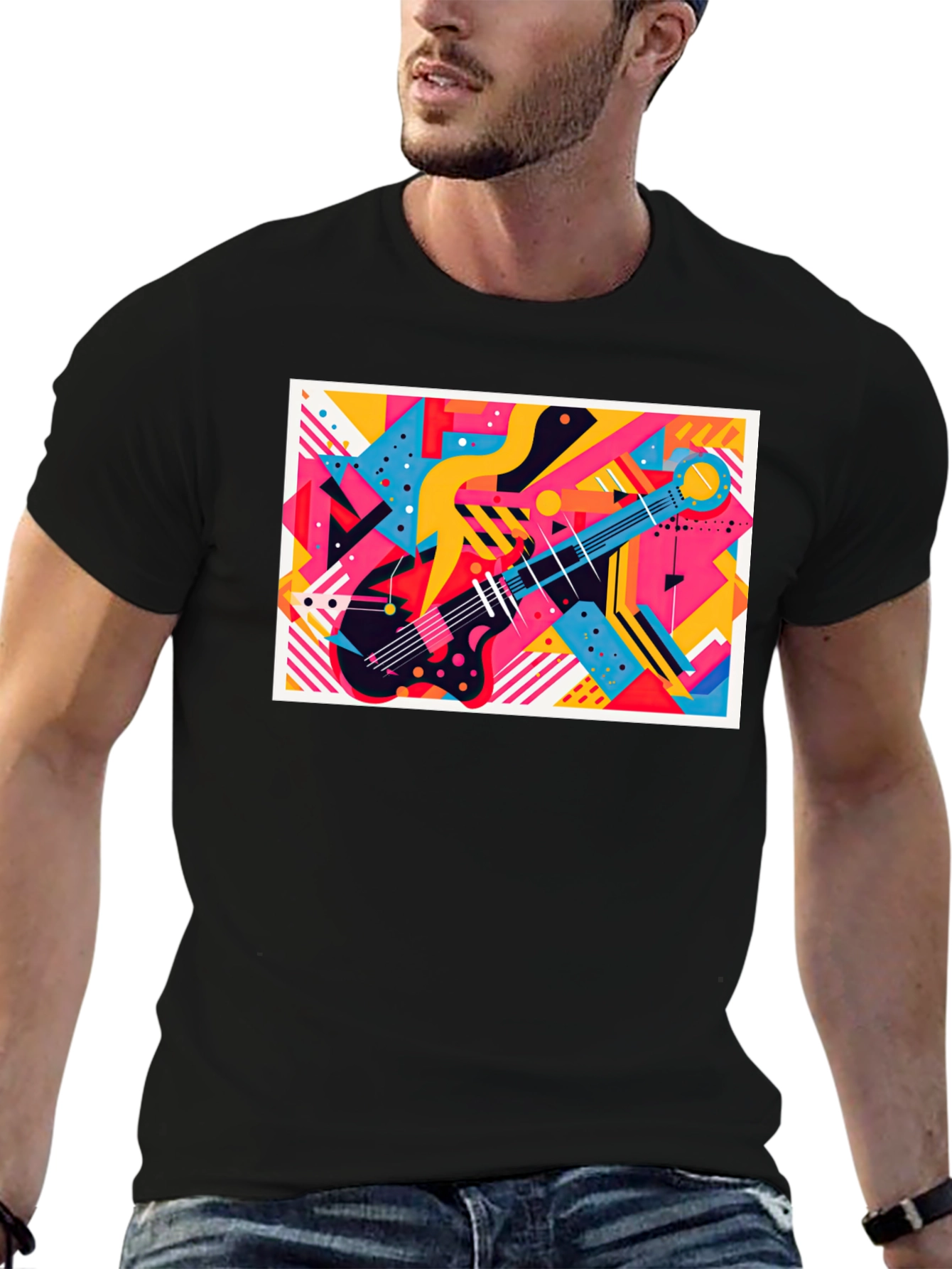 Abstract Guitar Graphic Tee - Modern Art T-Shirt