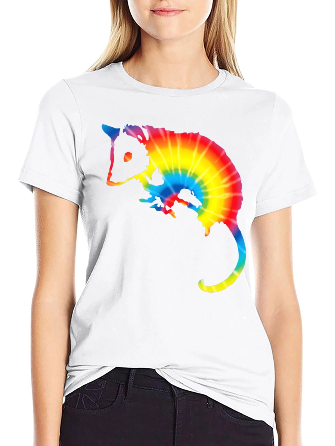 Tie Dye Opossum Graphic Tee - Black
