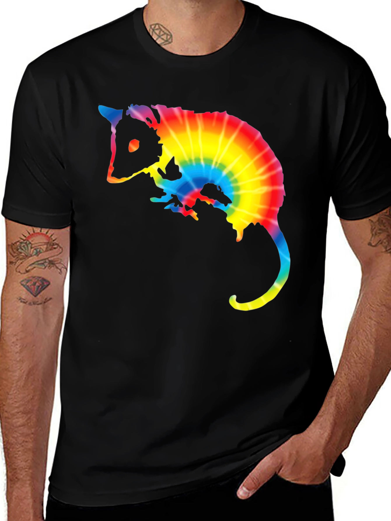 Tie Dye Opossum Graphic Tee - Black