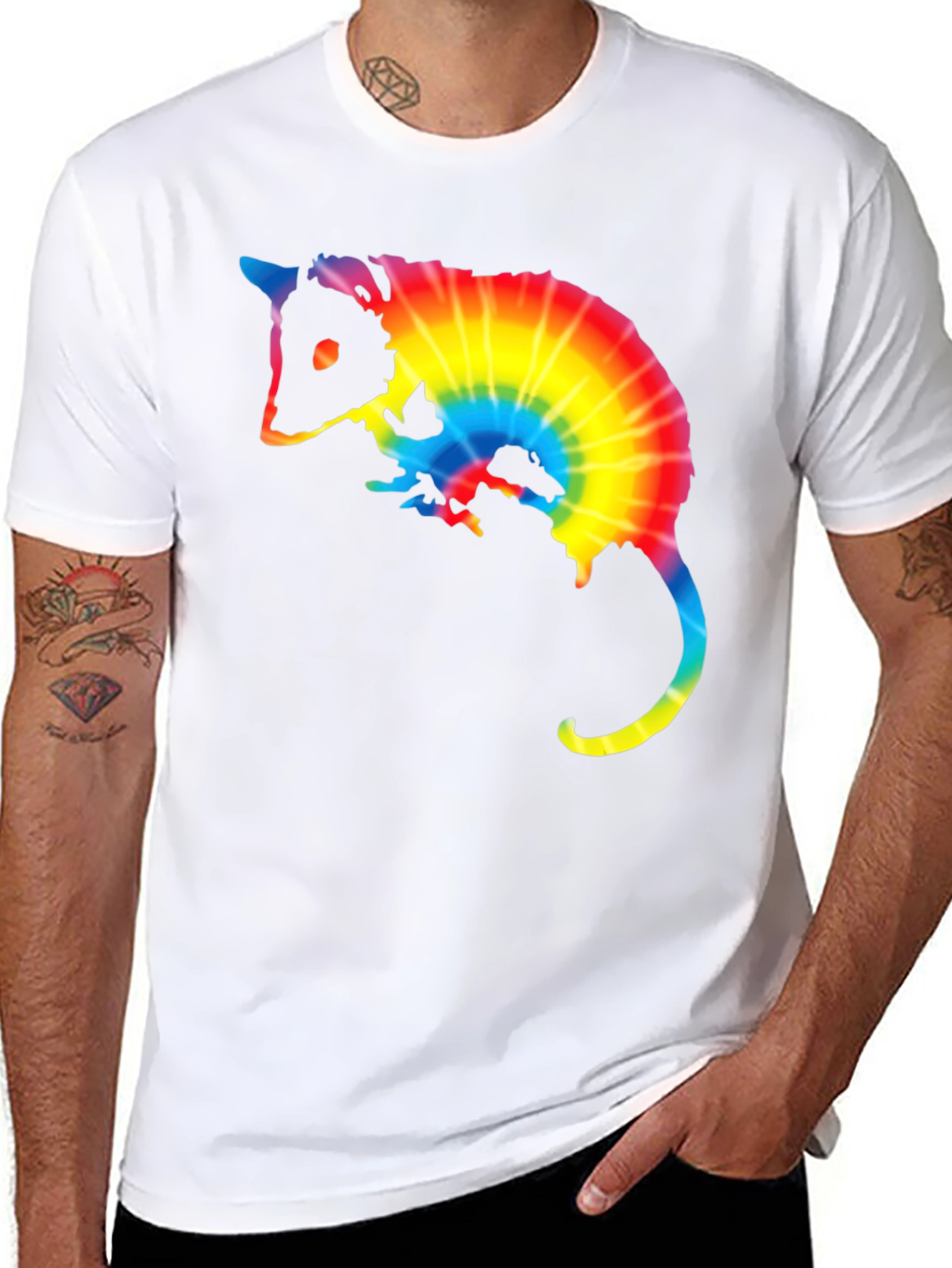 Tie Dye Opossum Graphic Tee - Black
