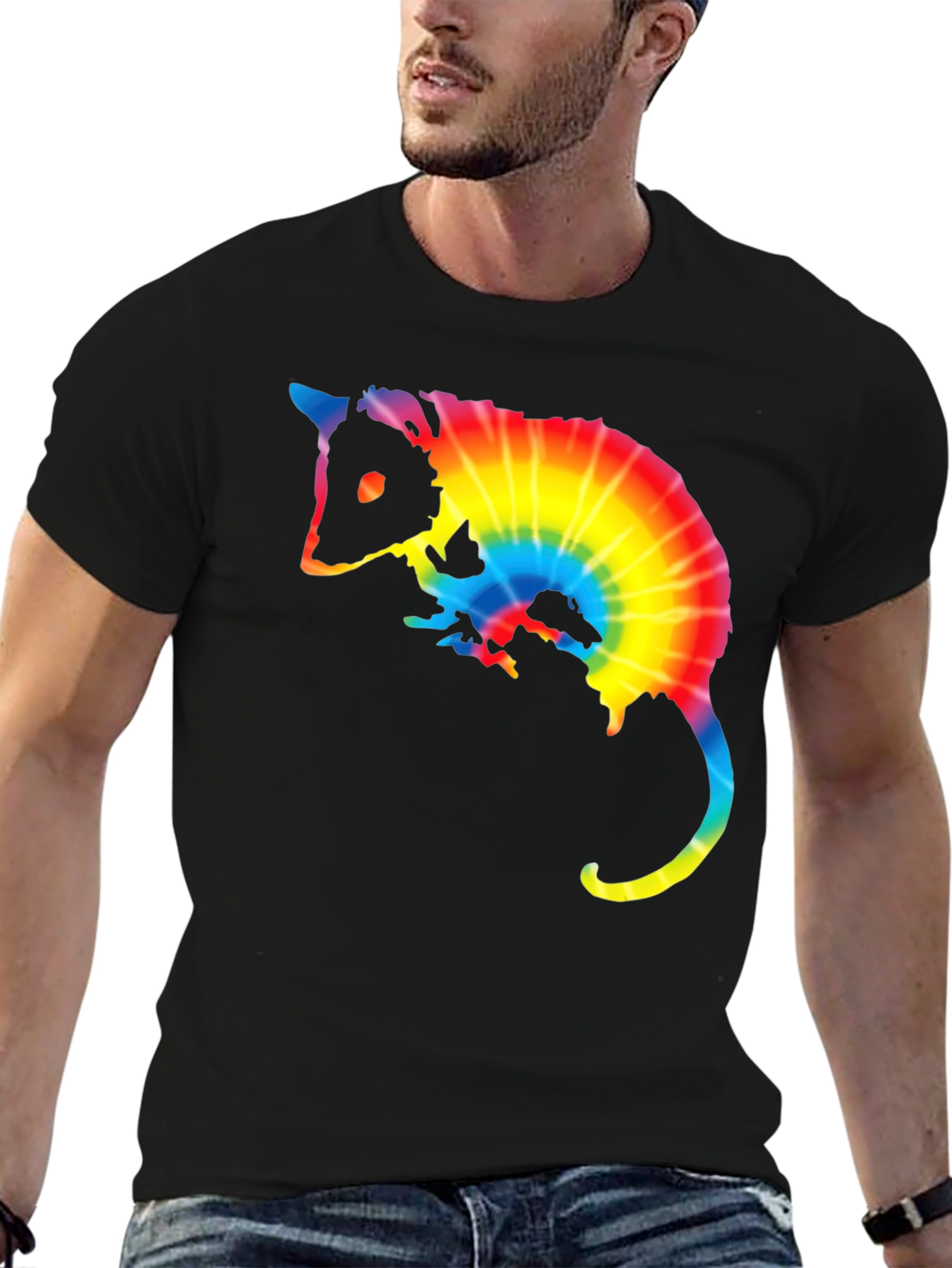 Tie Dye Opossum Graphic Tee - Black