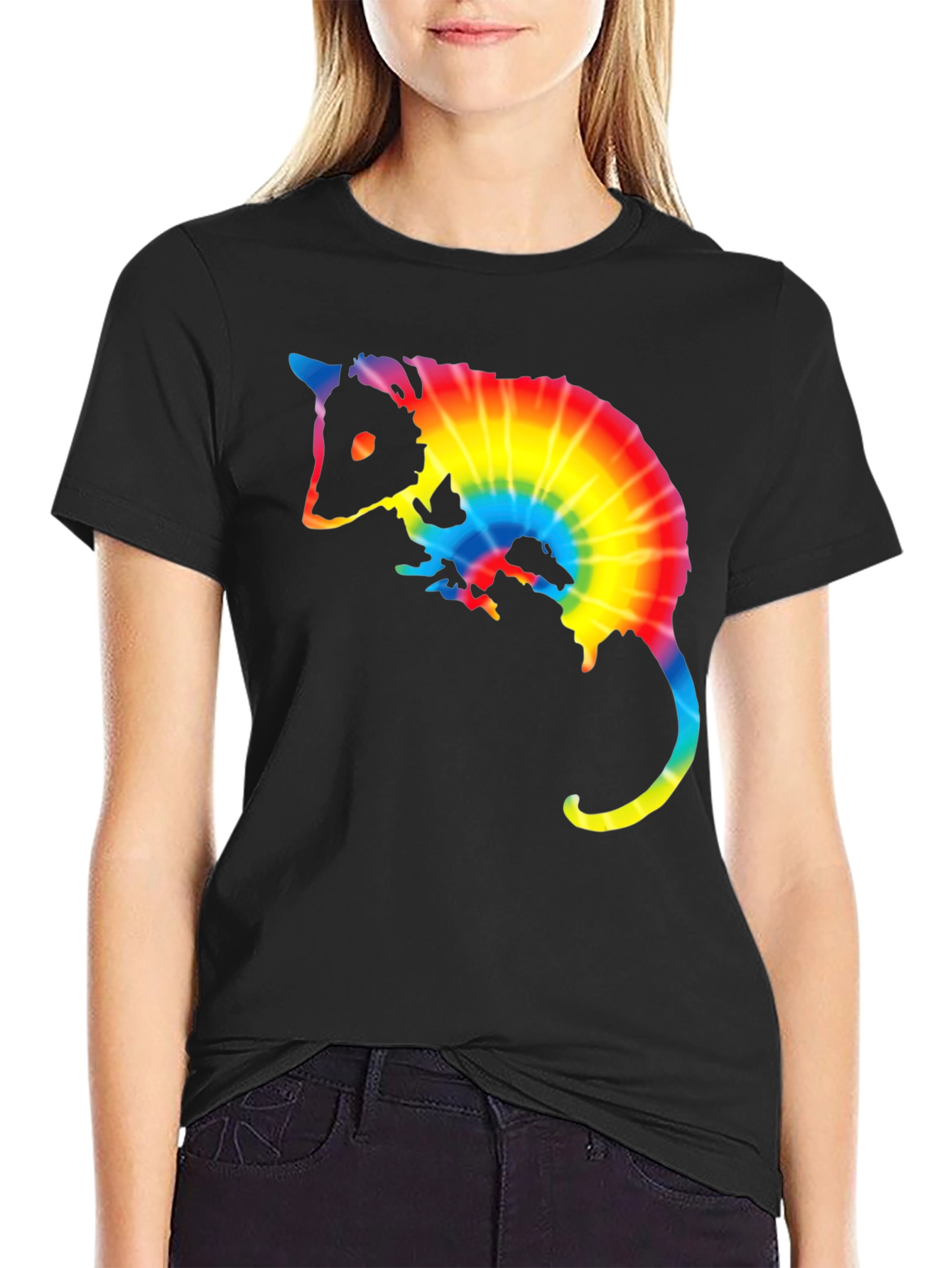 Tie Dye Opossum Graphic Tee - Black