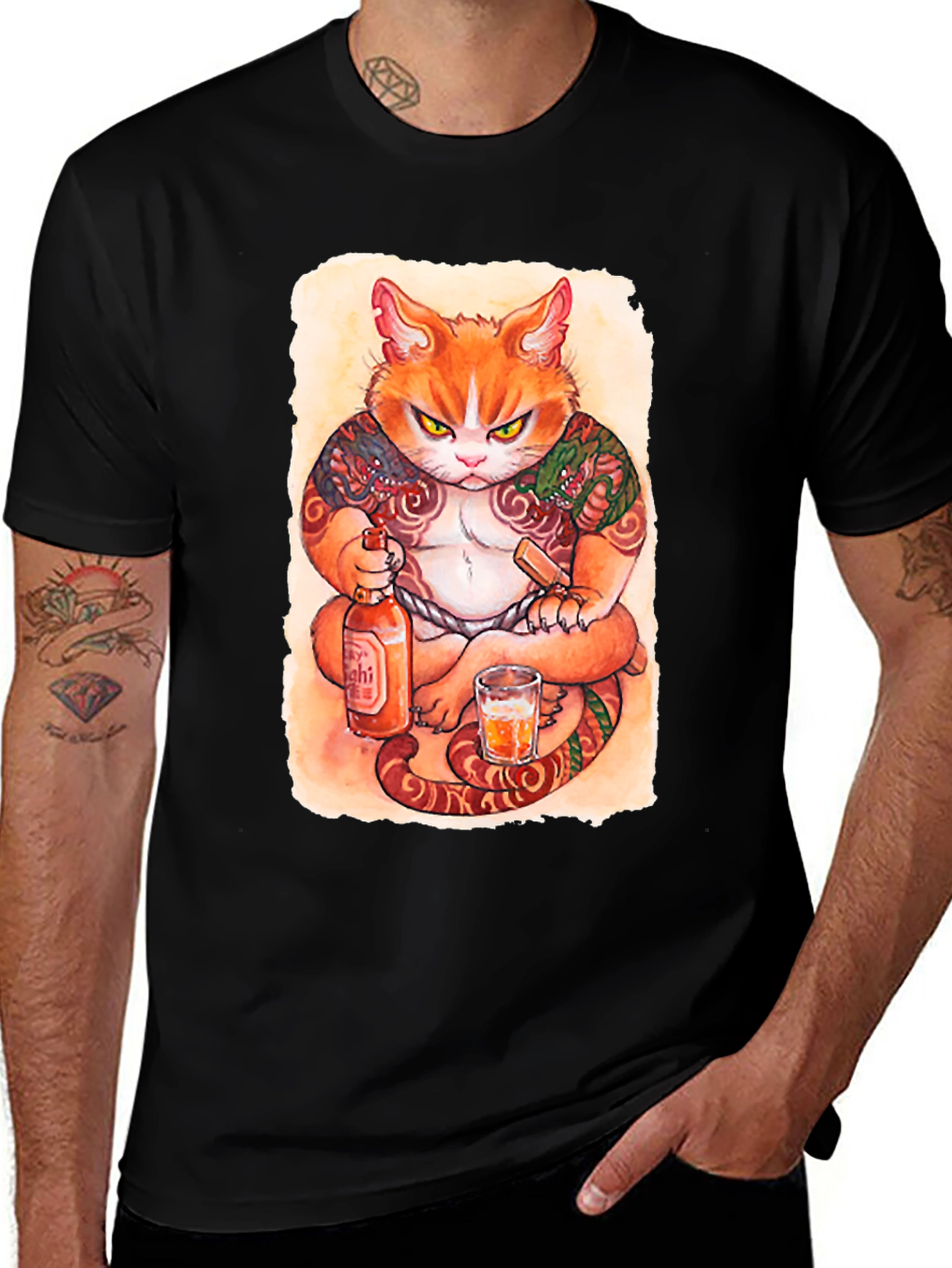 Tattooed Cat T-Shirt - Unique Graphic Tee