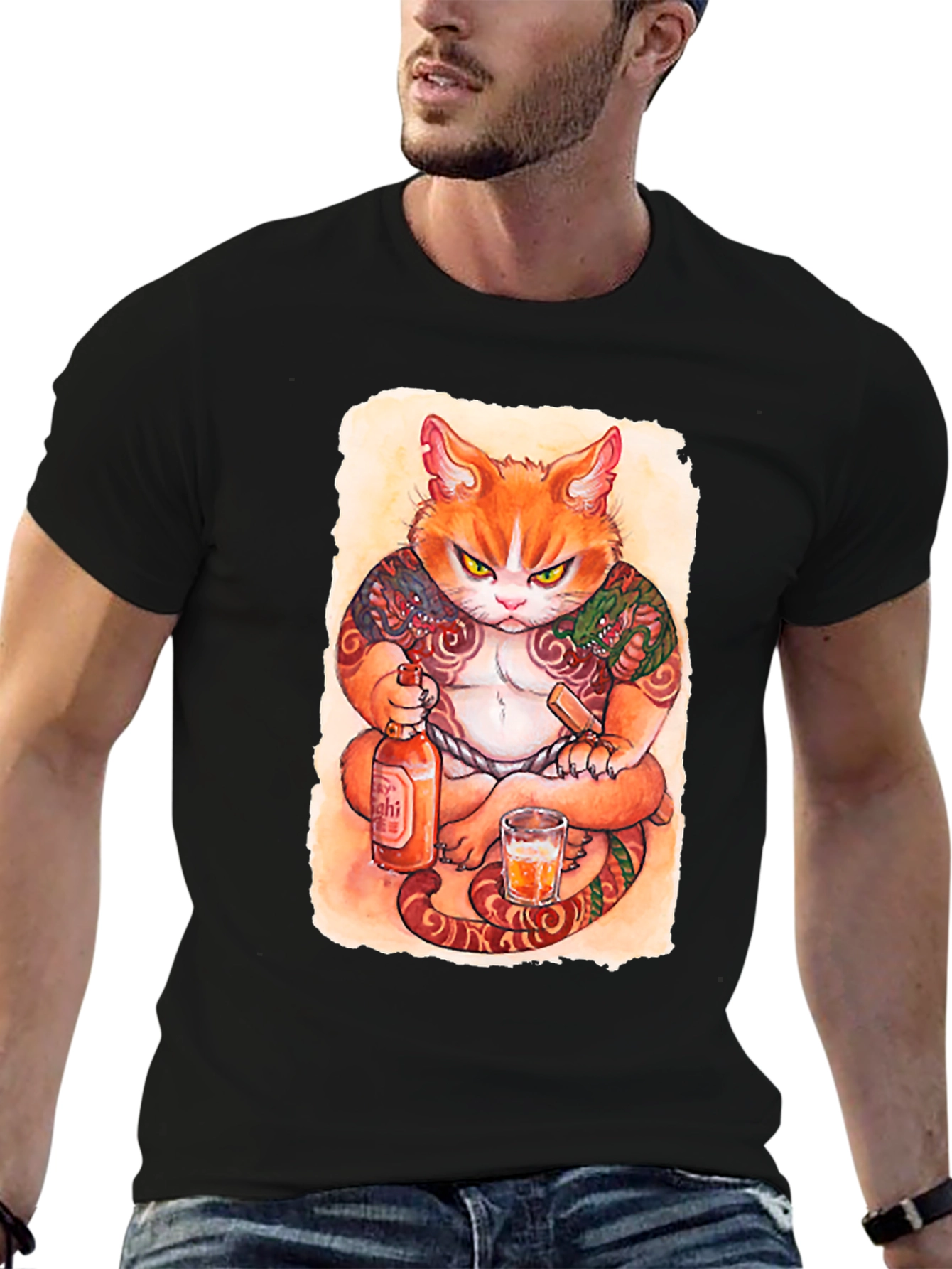 Tattooed Cat T-Shirt - Unique Graphic Tee