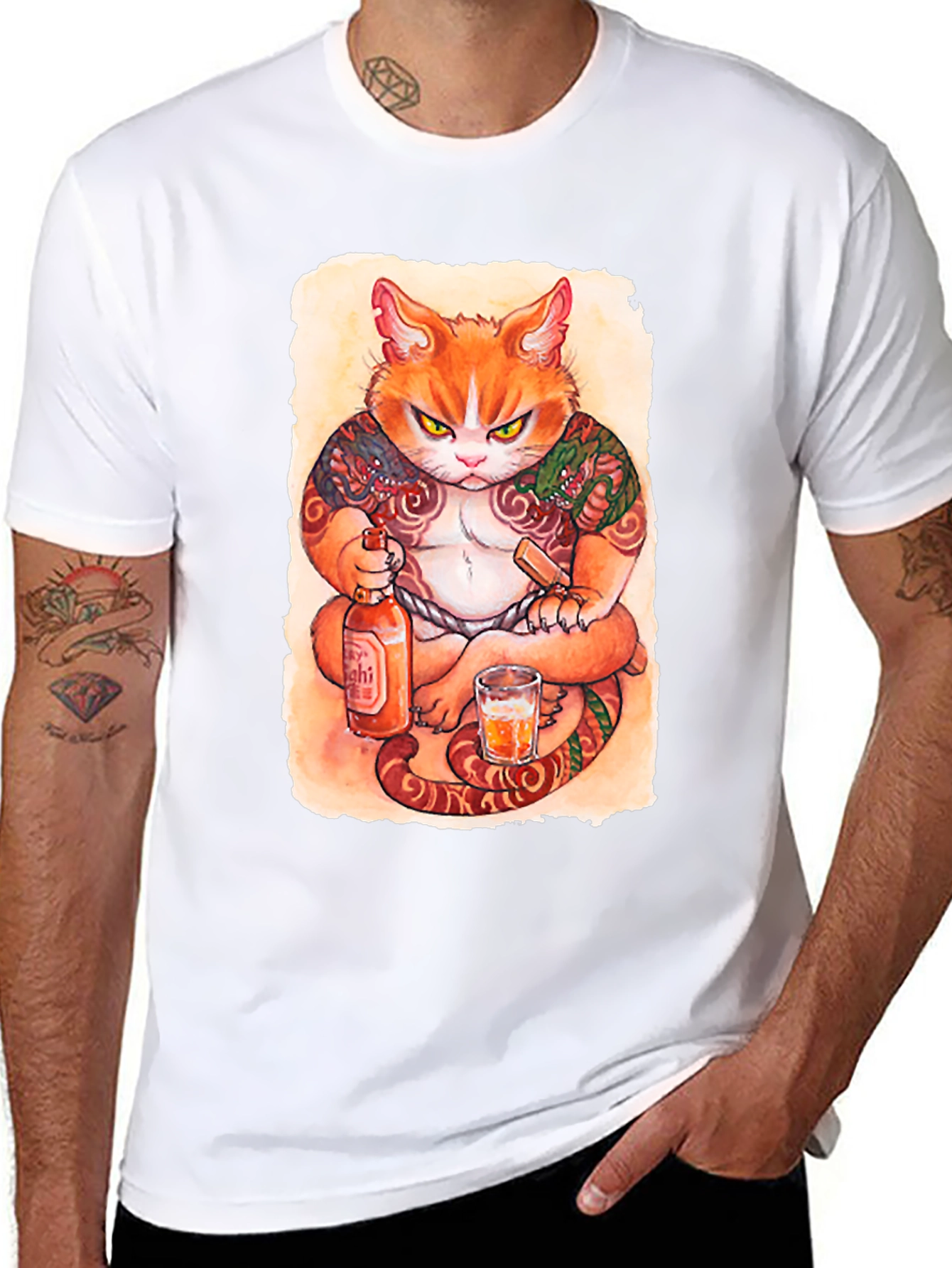 Tattooed Cat T-Shirt - Unique Graphic Tee