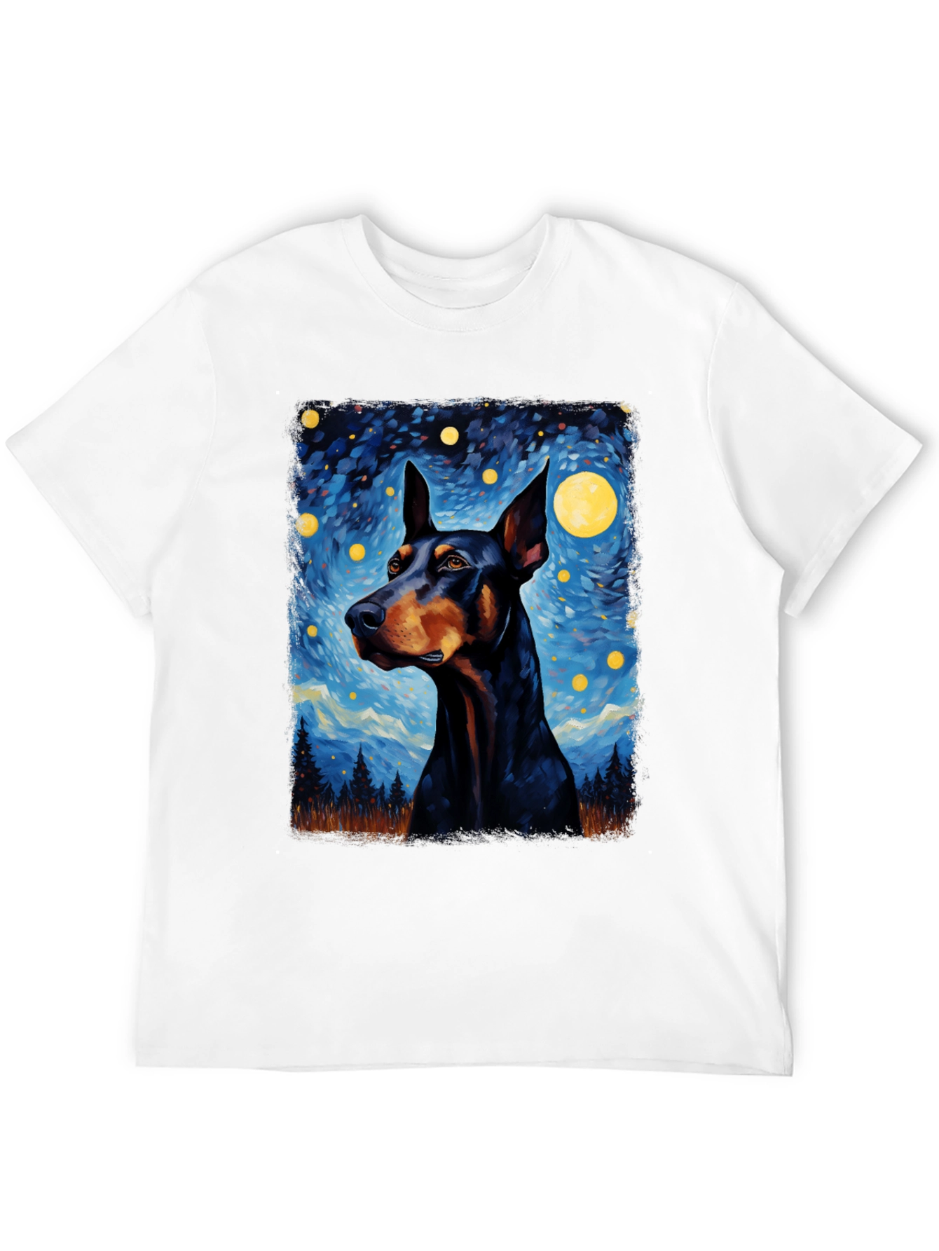 Doberman Dog Starry Night Art T-Shirt