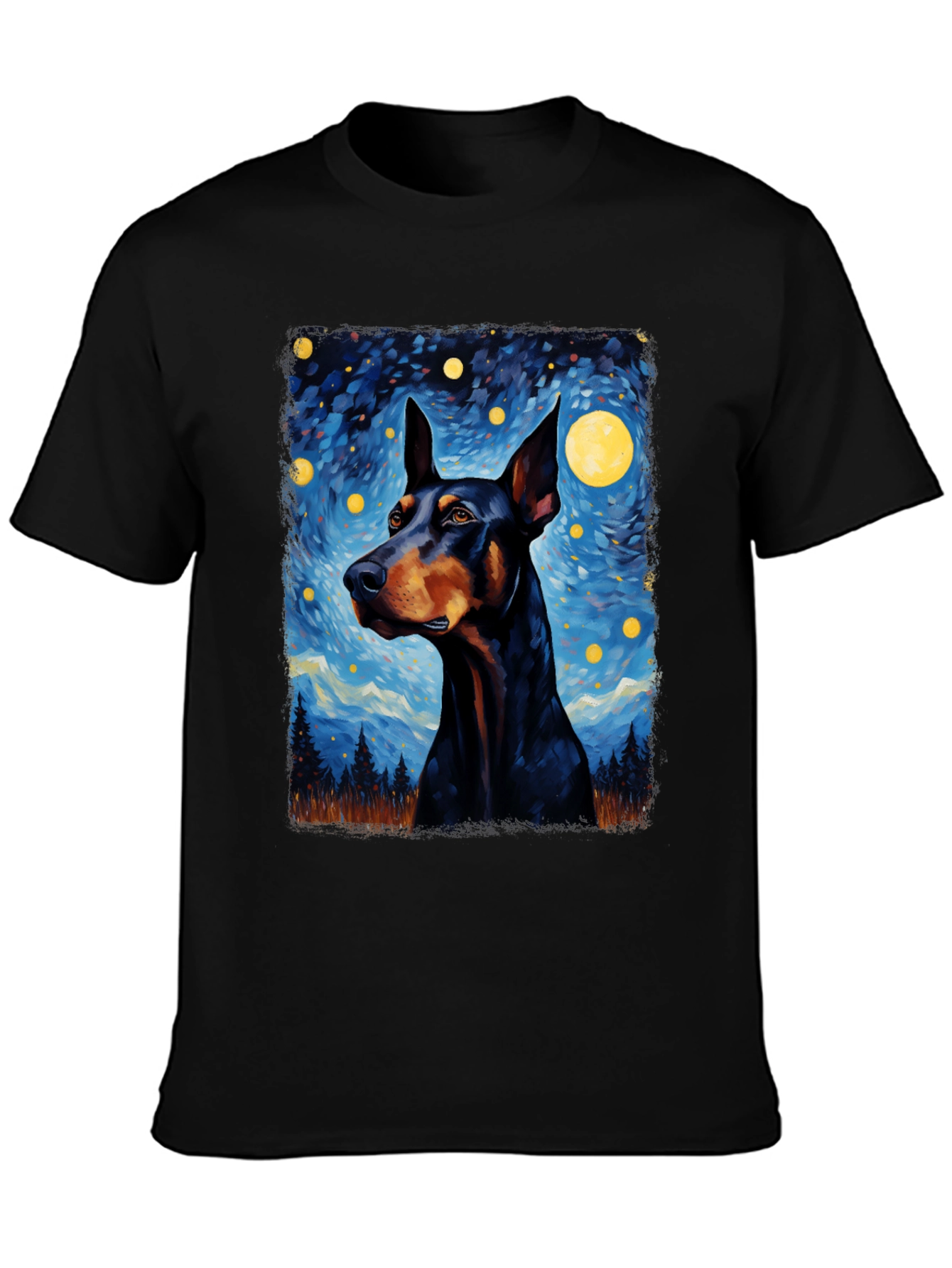 Doberman Dog Starry Night Art T-Shirt
