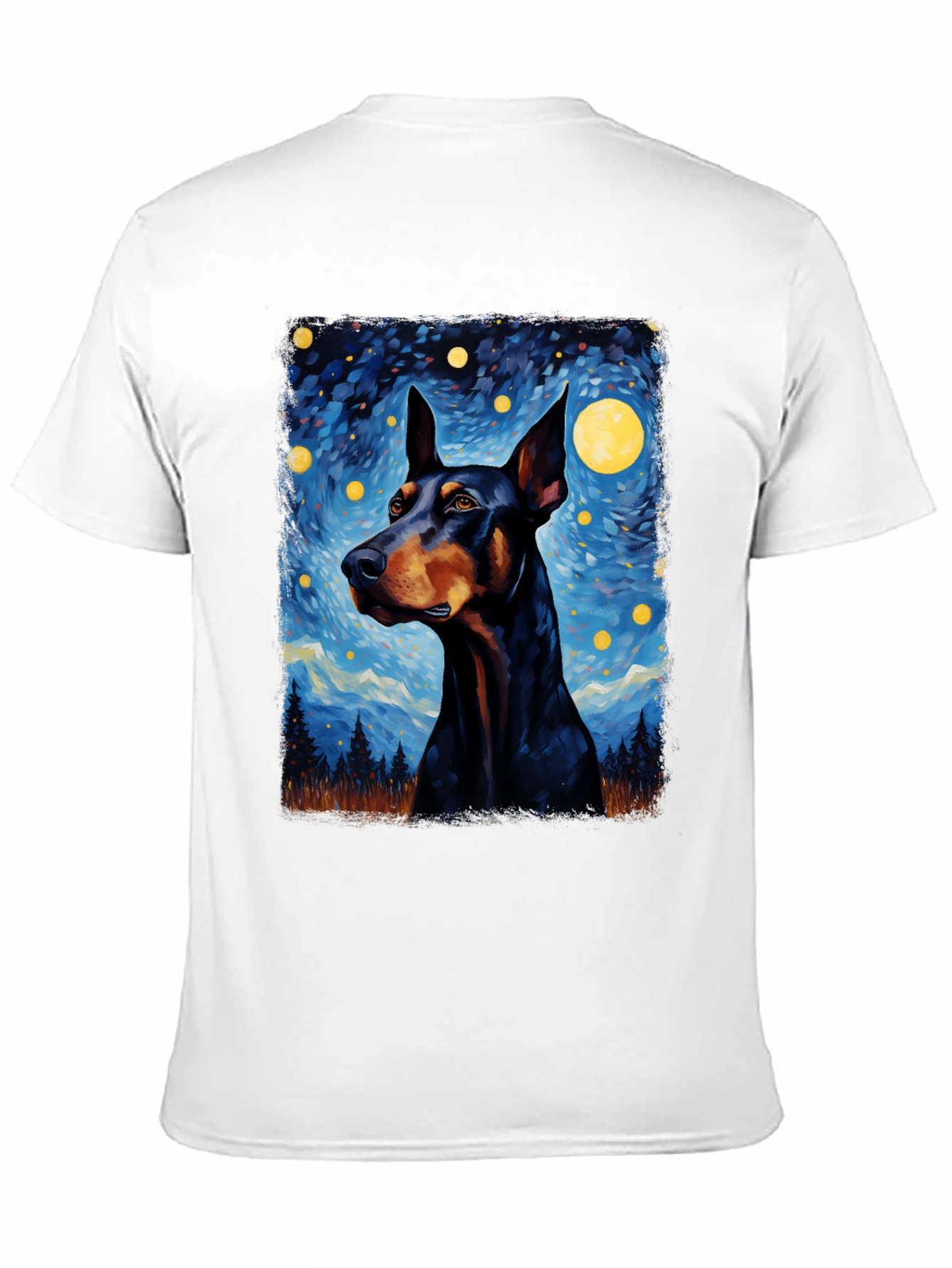 Doberman Dog Starry Night Art T-Shirt