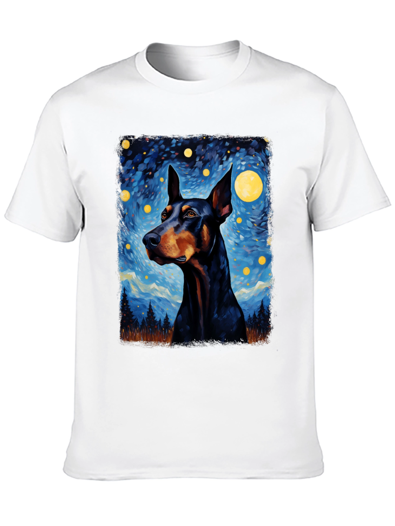 Doberman Dog Starry Night Art T-Shirt