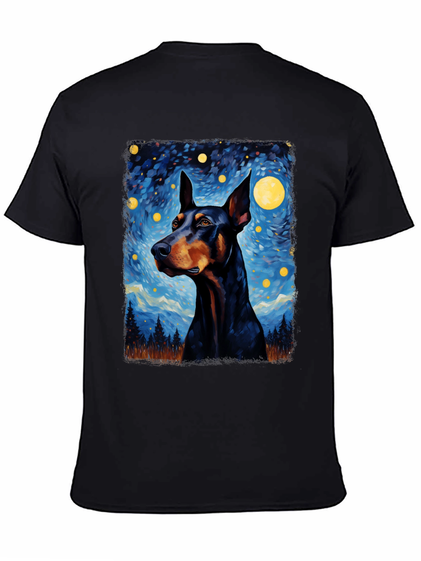 Doberman Dog Starry Night Art T-Shirt