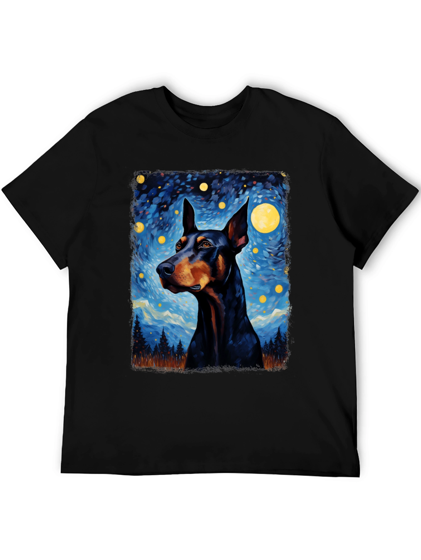 Doberman Dog Starry Night Art T-Shirt