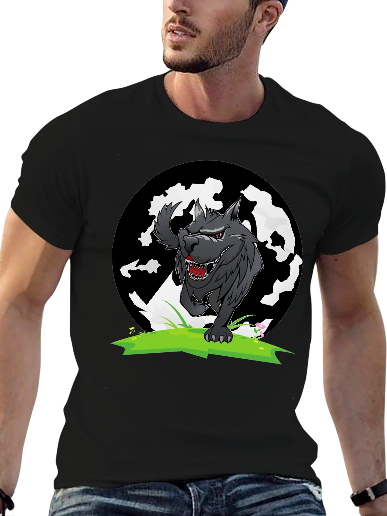 Wolf Graphic Tee - Black Cotton T-Shirt