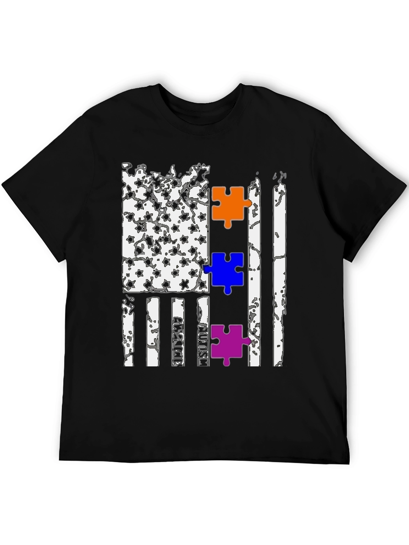 Autism Awareness US Flag Puzzle Piece T-Shirt